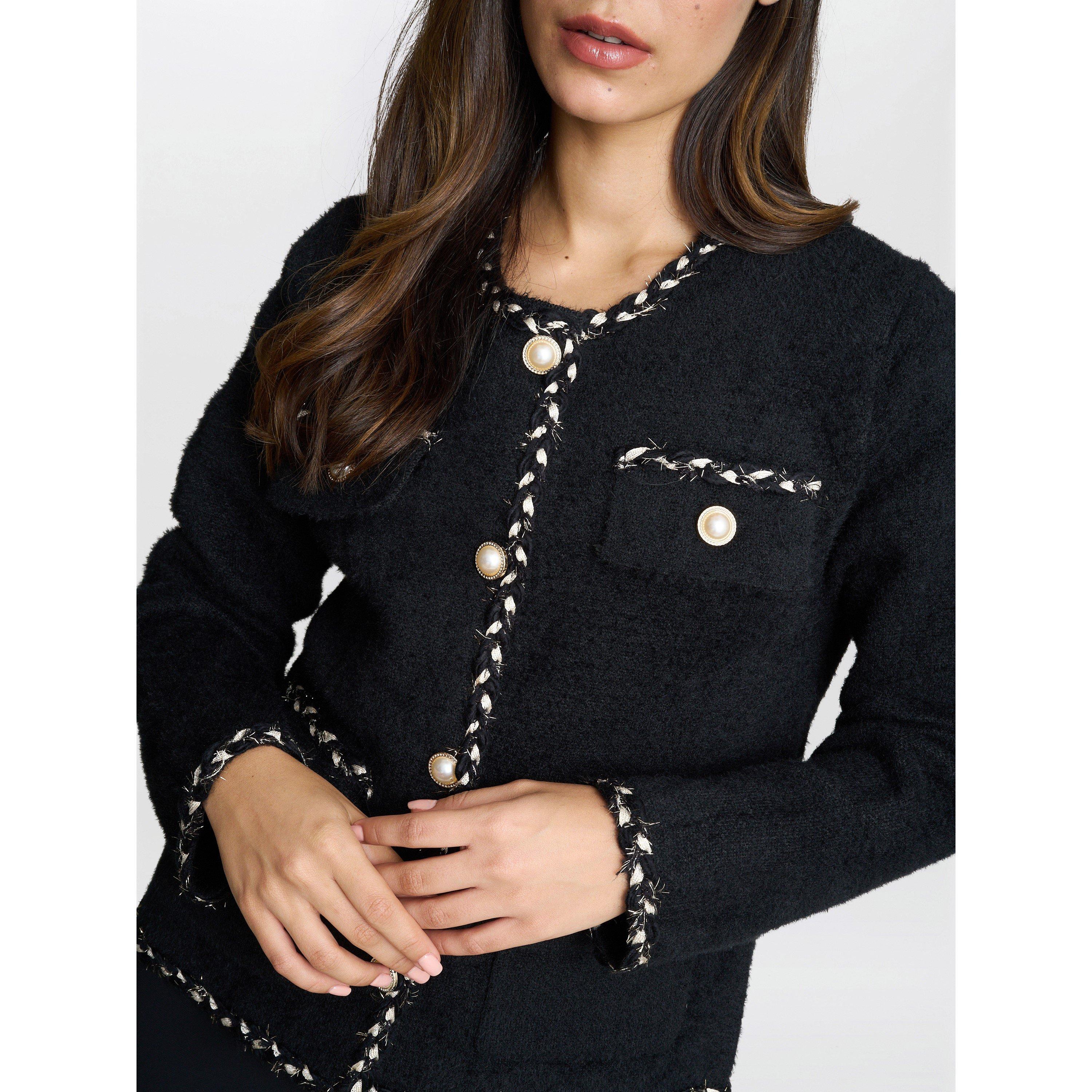 Black - Gina Bacconi - Women's Christy Pearl Button Black Textured Jacket - 5