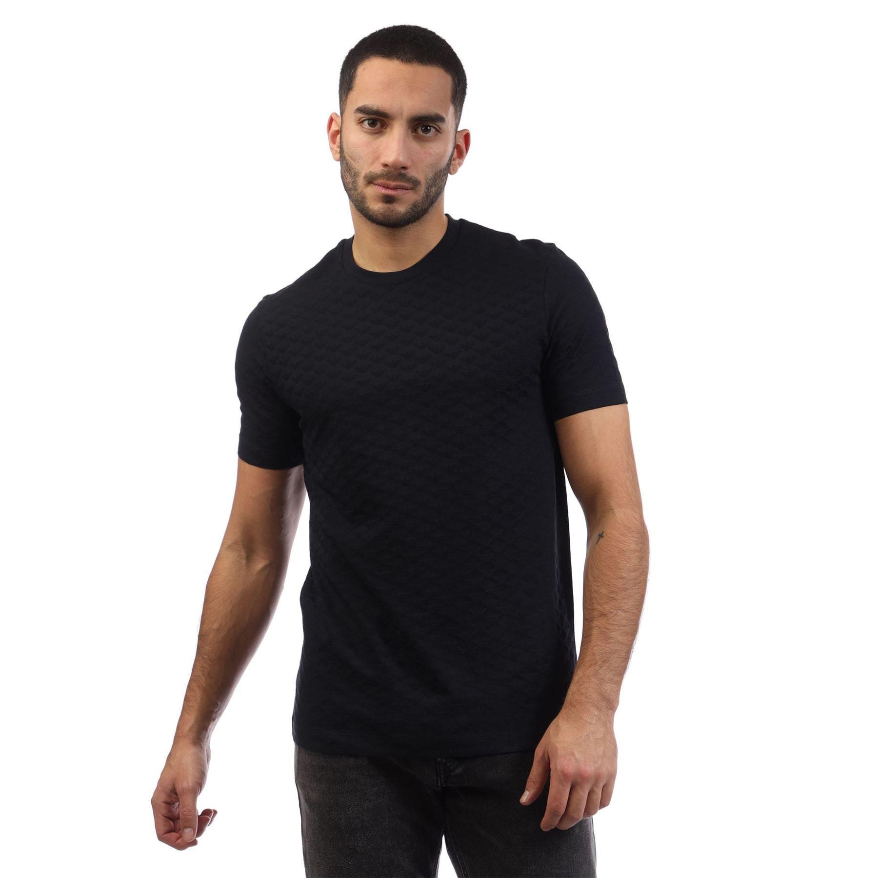 Navy - Emporio Armani - All-over Jacquard Eagle T-Shirt - 1