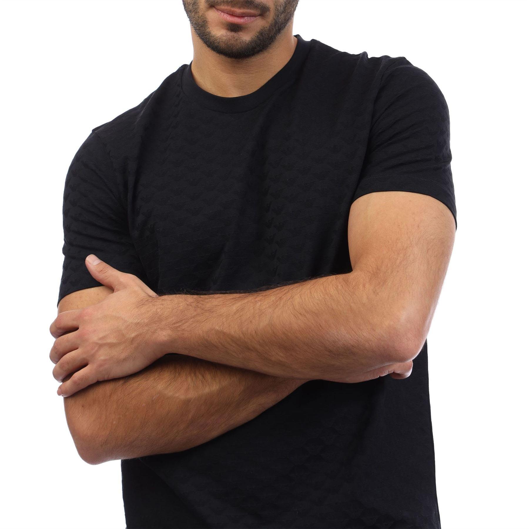 Navy - Emporio Armani - All-over Jacquard Eagle T-Shirt - 3