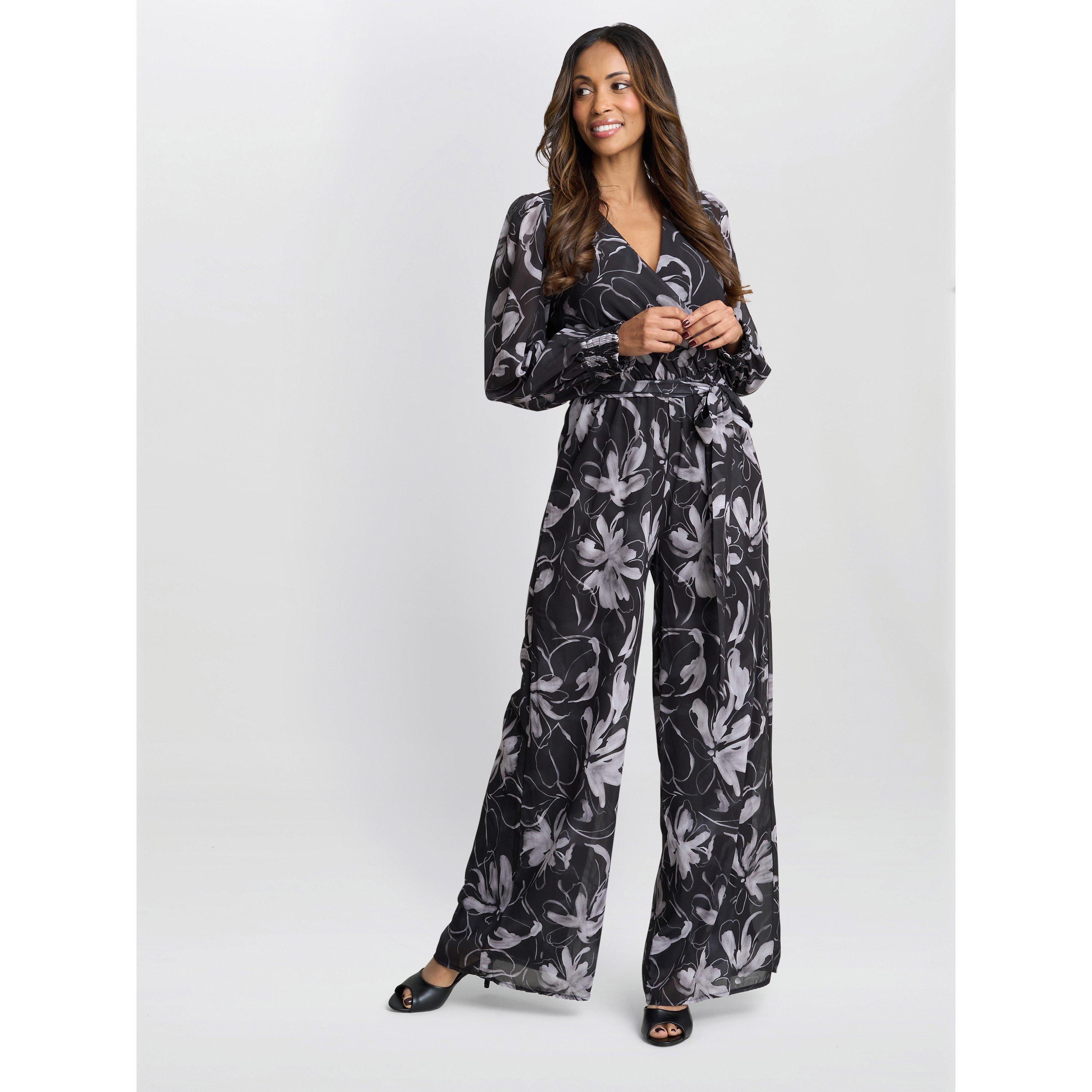 Gina Bacconi Women's Kourtney Chiffon Jumpsuit - Black / White - L