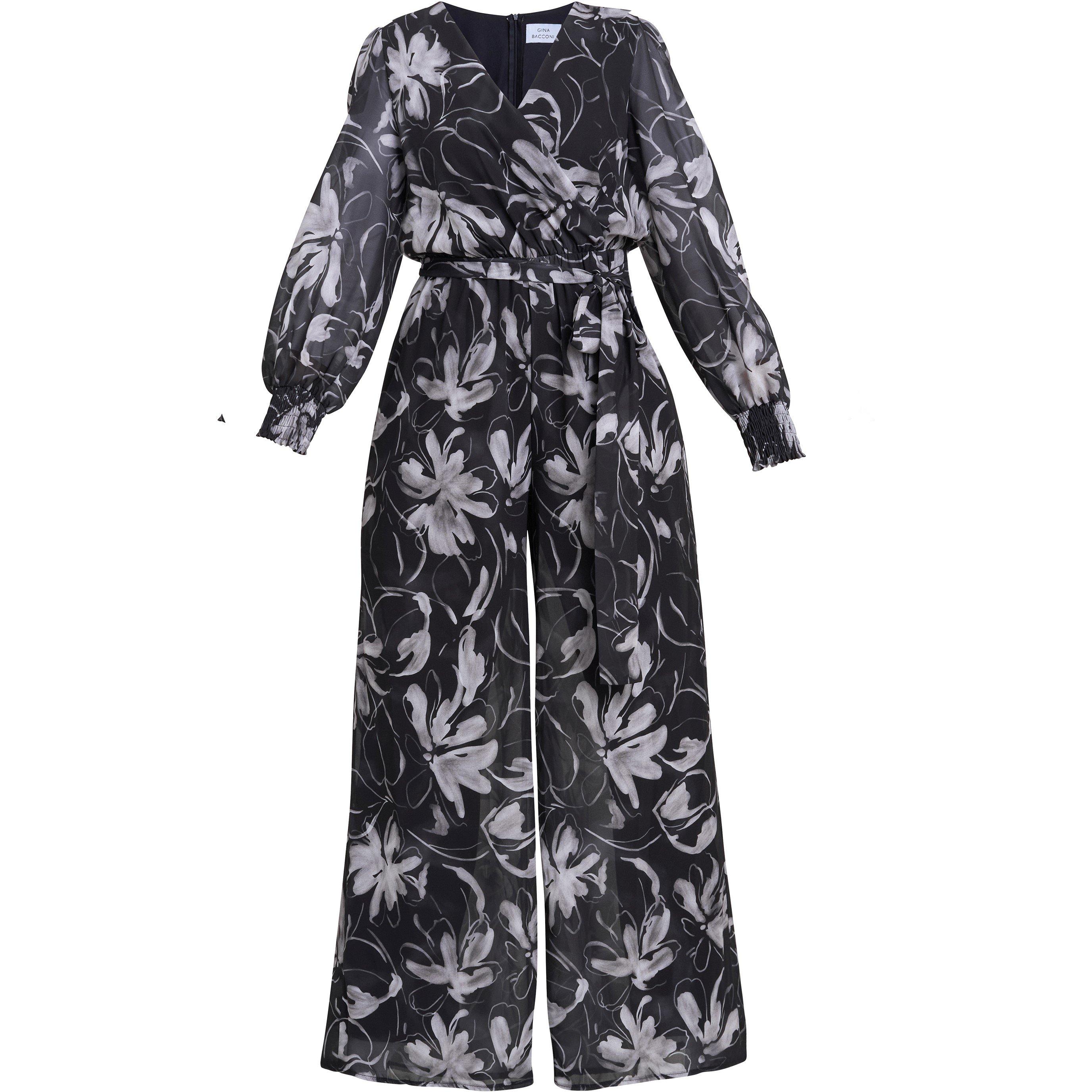 Black / White - Gina Bacconi - Women's Kourtney Chiffon Jumpsuit - 4