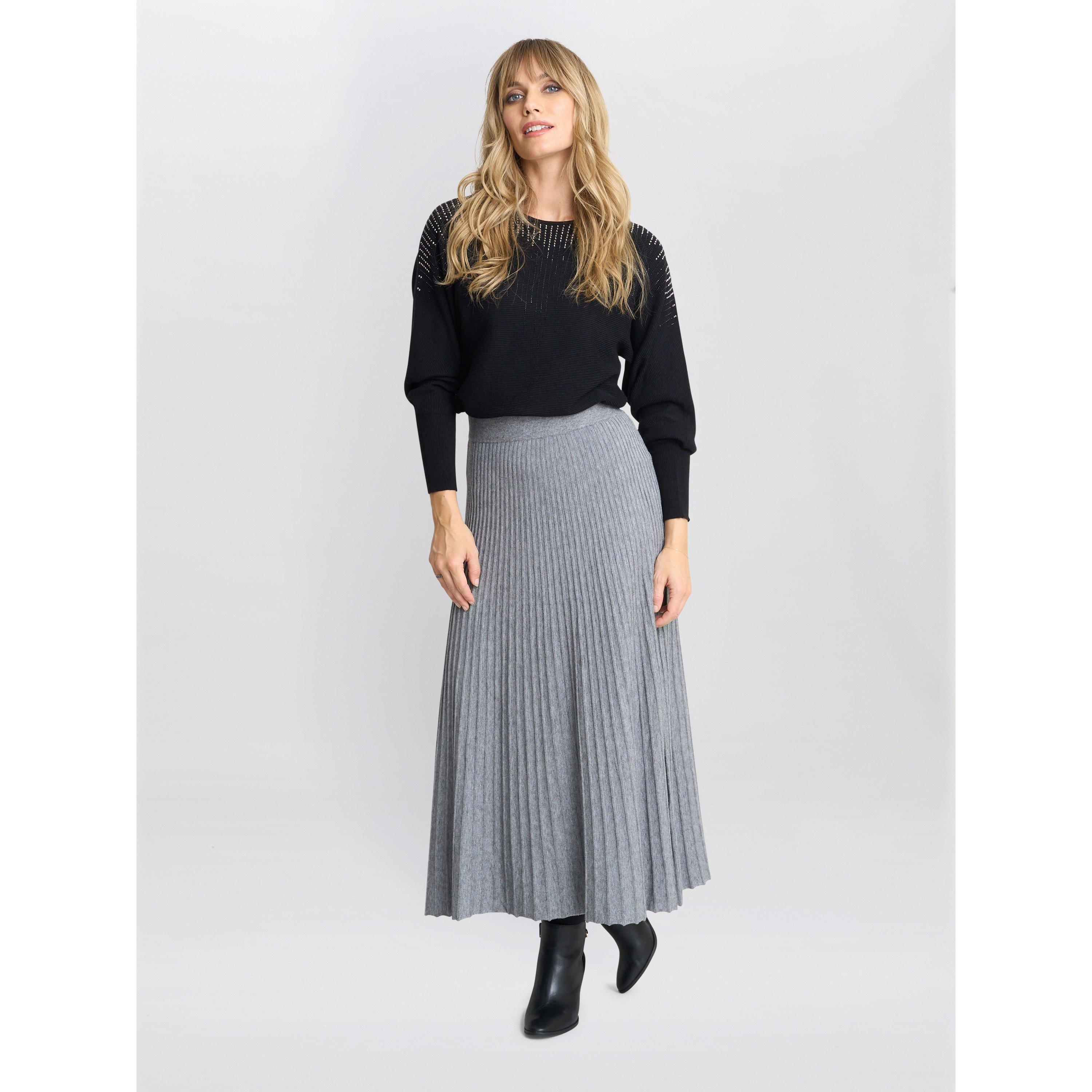 Grey - Gina Bacconi - Women's Filomena Knitted A-Line Skirt - 3