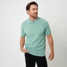 Threadbare Textured Front Quarter Zip Knitted Polo
