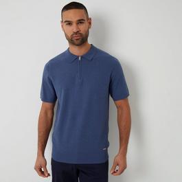 Threadbare Textured Front Quarter Zip Knitted Polo