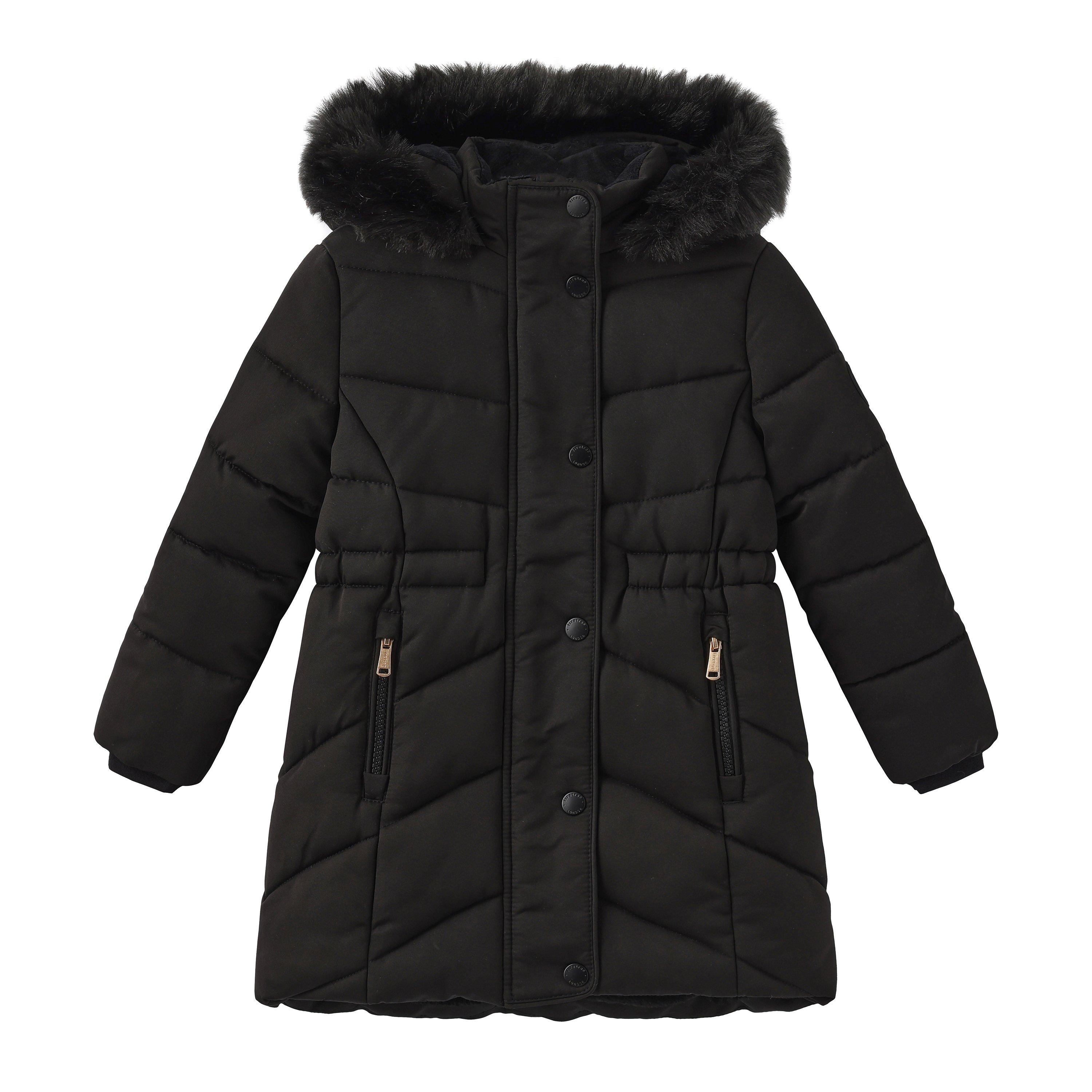 Black - Firetrap - Kids' Faux Fur Trim Detachable Hood Long Sleeve Short Puffer Jacket - 1