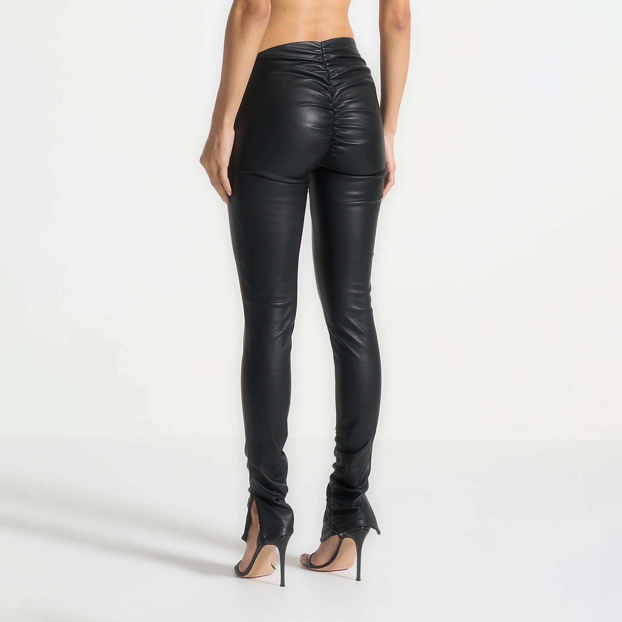 Black - Maniere De Voir - Women’s Leather Angled Waistband Leggings - 2