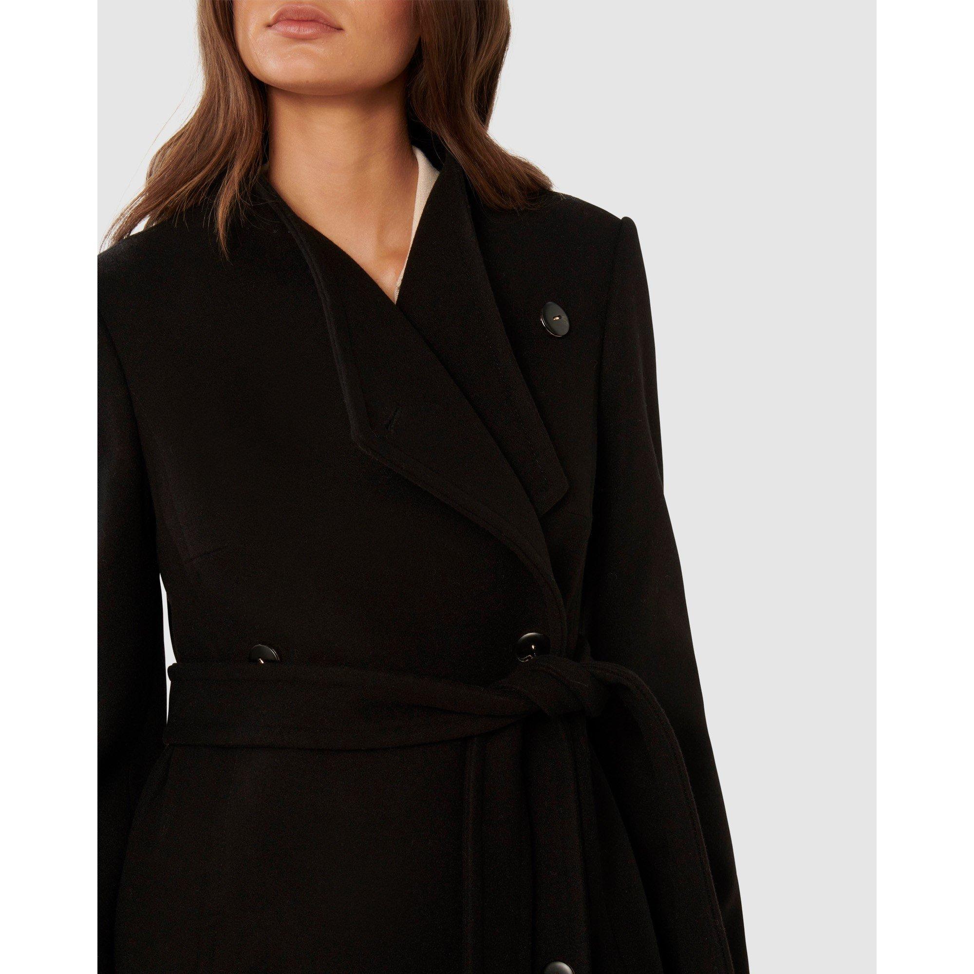 Black - Forever New - Women's Ari Funnel Neck Double Breasted Coat - 4