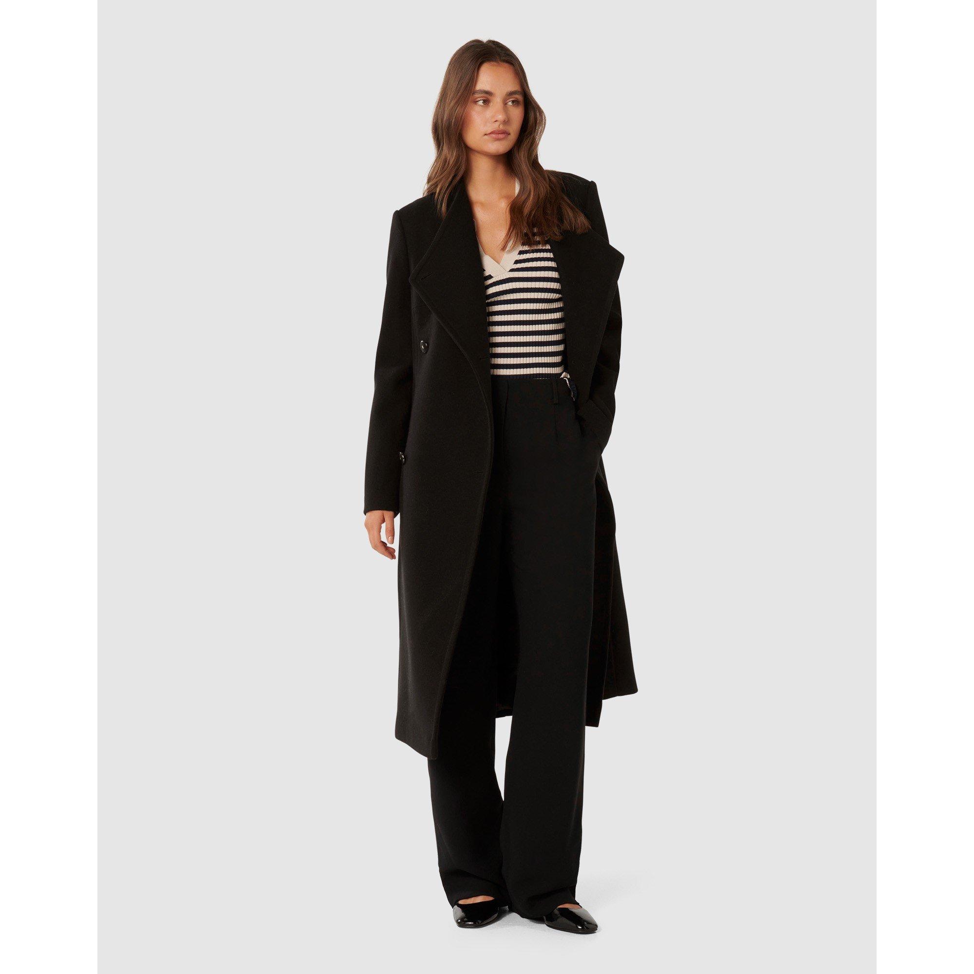 Black - Forever New - Women's Ari Funnel Neck Double Breasted Coat - 5
