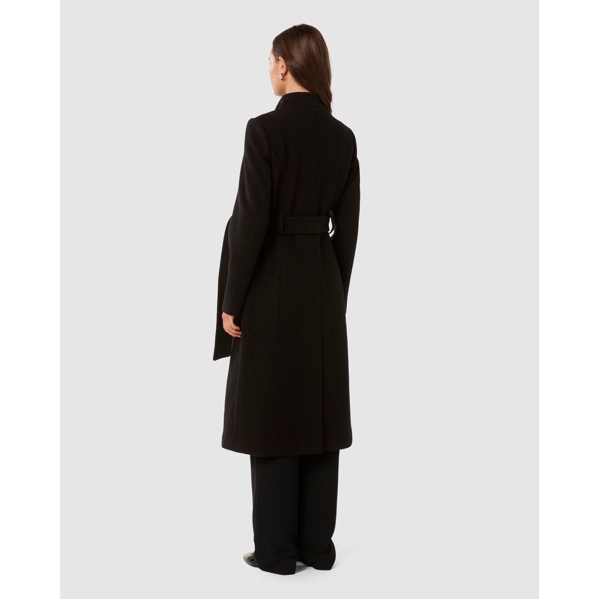 Black - Forever New - Women's Ari Funnel Neck Double Breasted Coat - 6