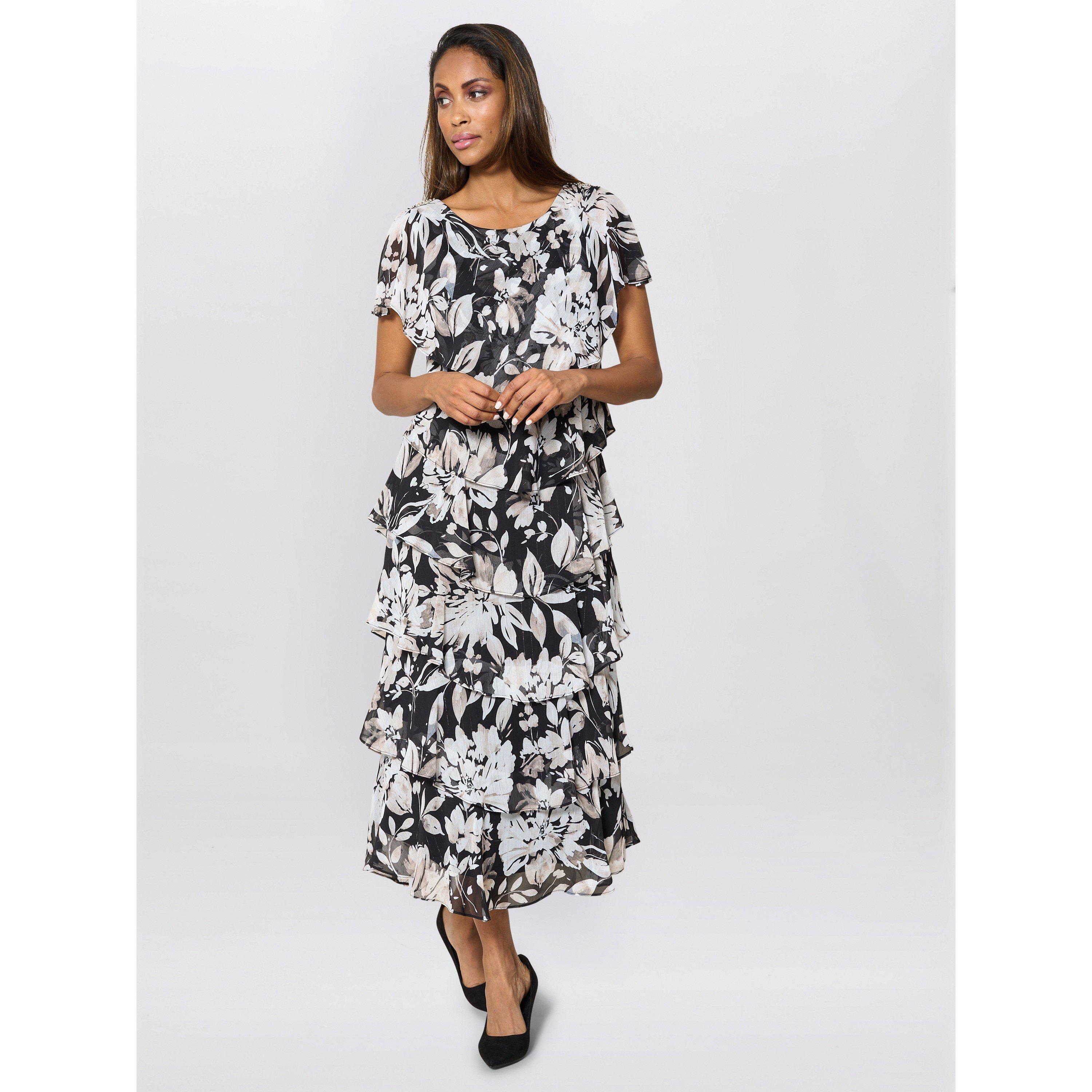 Black / Multi - Gina Bacconi - Blossom Printed Midi Dress - 6