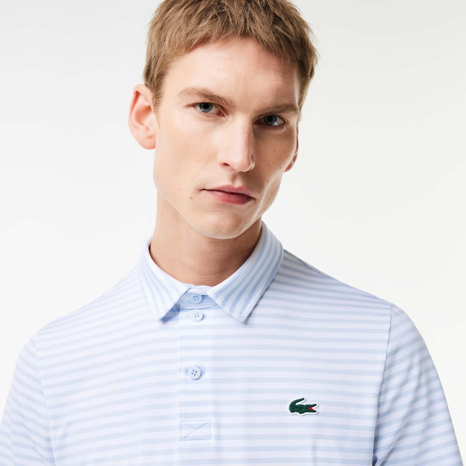Blue-White - Lacoste - Ultra Dry Anti-UV Striped Golf Polo Shirt - 4