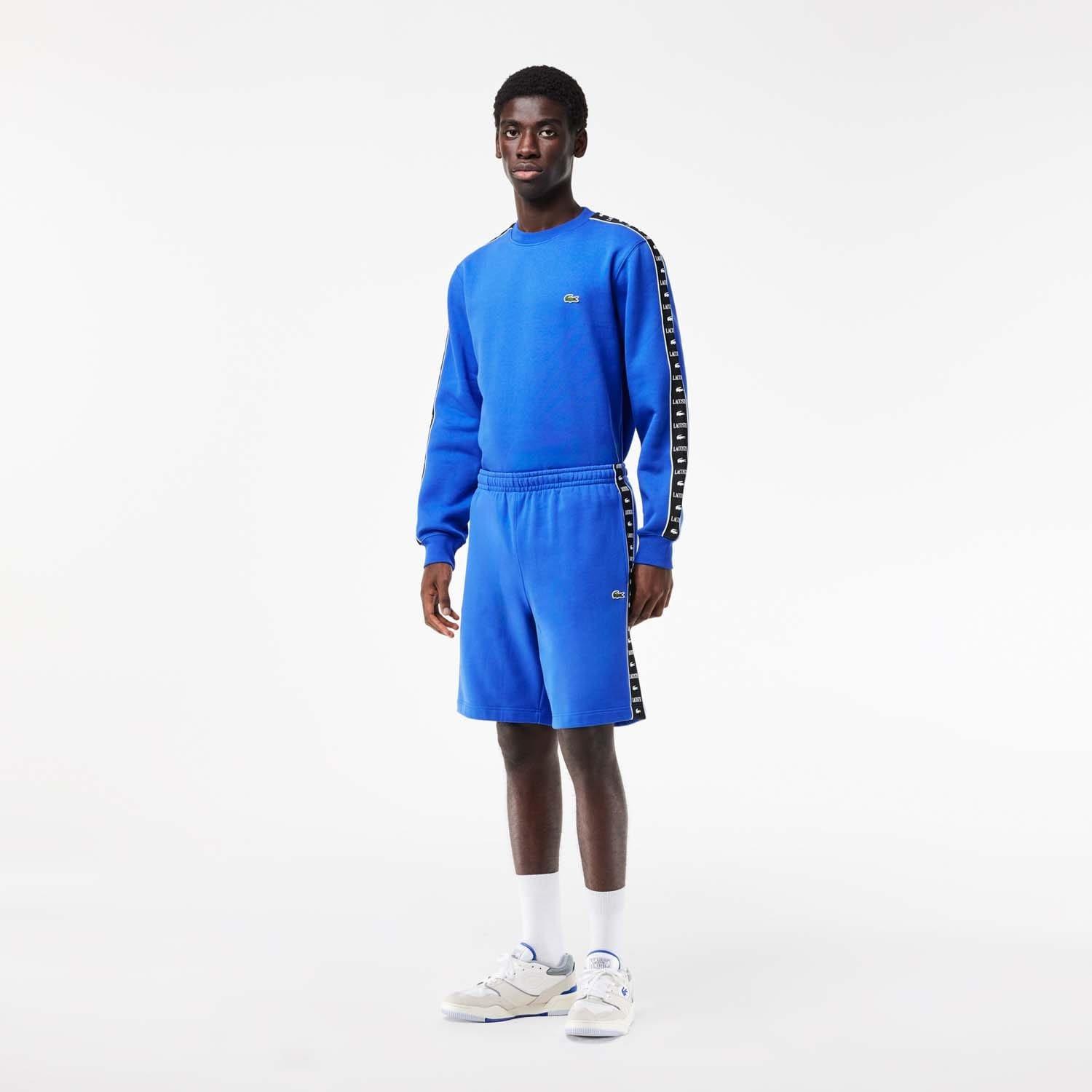 Blue - Lacoste - Logo Stripe Fleece Jogger Shorts - 3