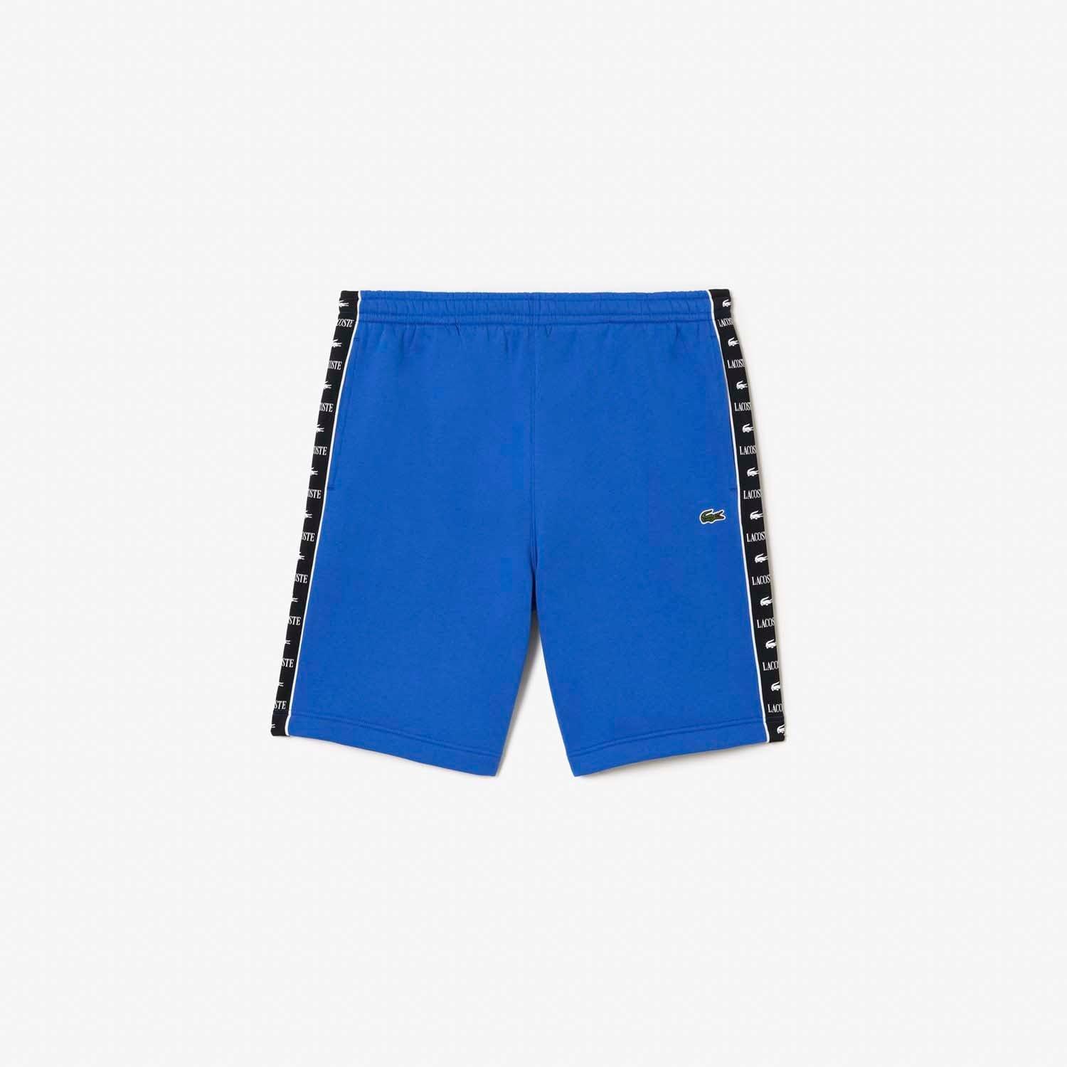 Blue - Lacoste - Logo Stripe Fleece Jogger Shorts - 4