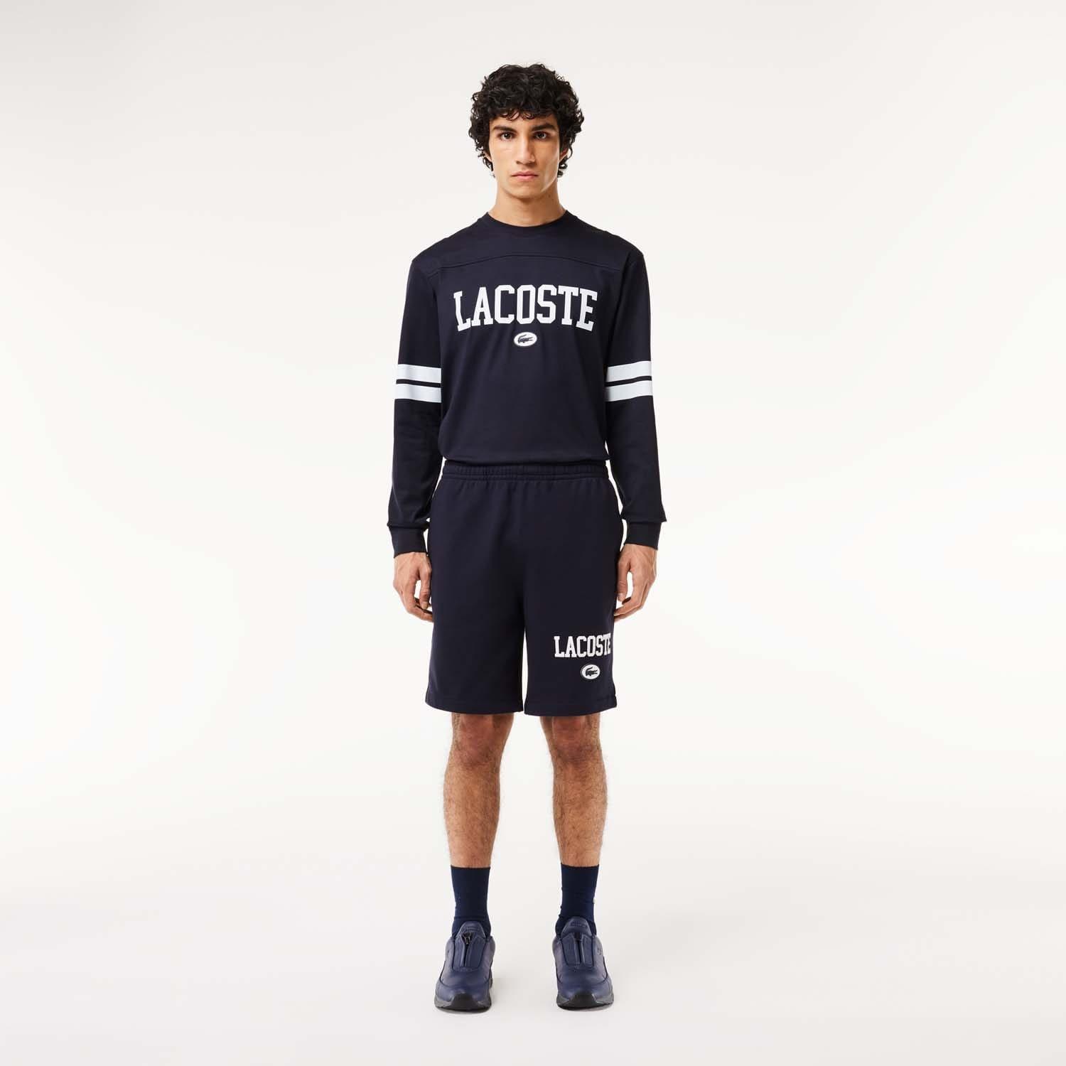 Navy - Lacoste - Regular Fit Lacoste Print Jogger Shorts - 3