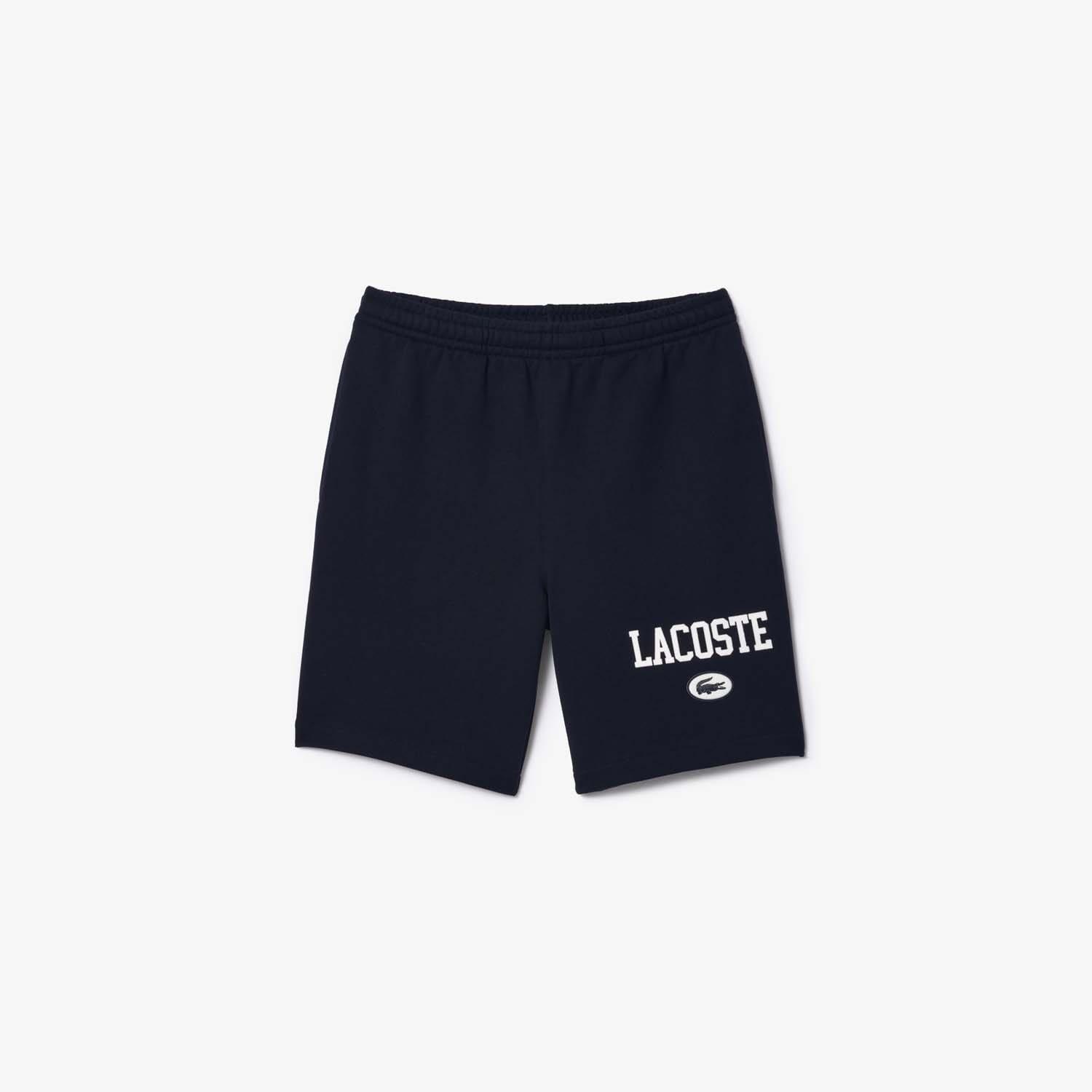 Navy - Lacoste - Regular Fit Lacoste Print Jogger Shorts - 4