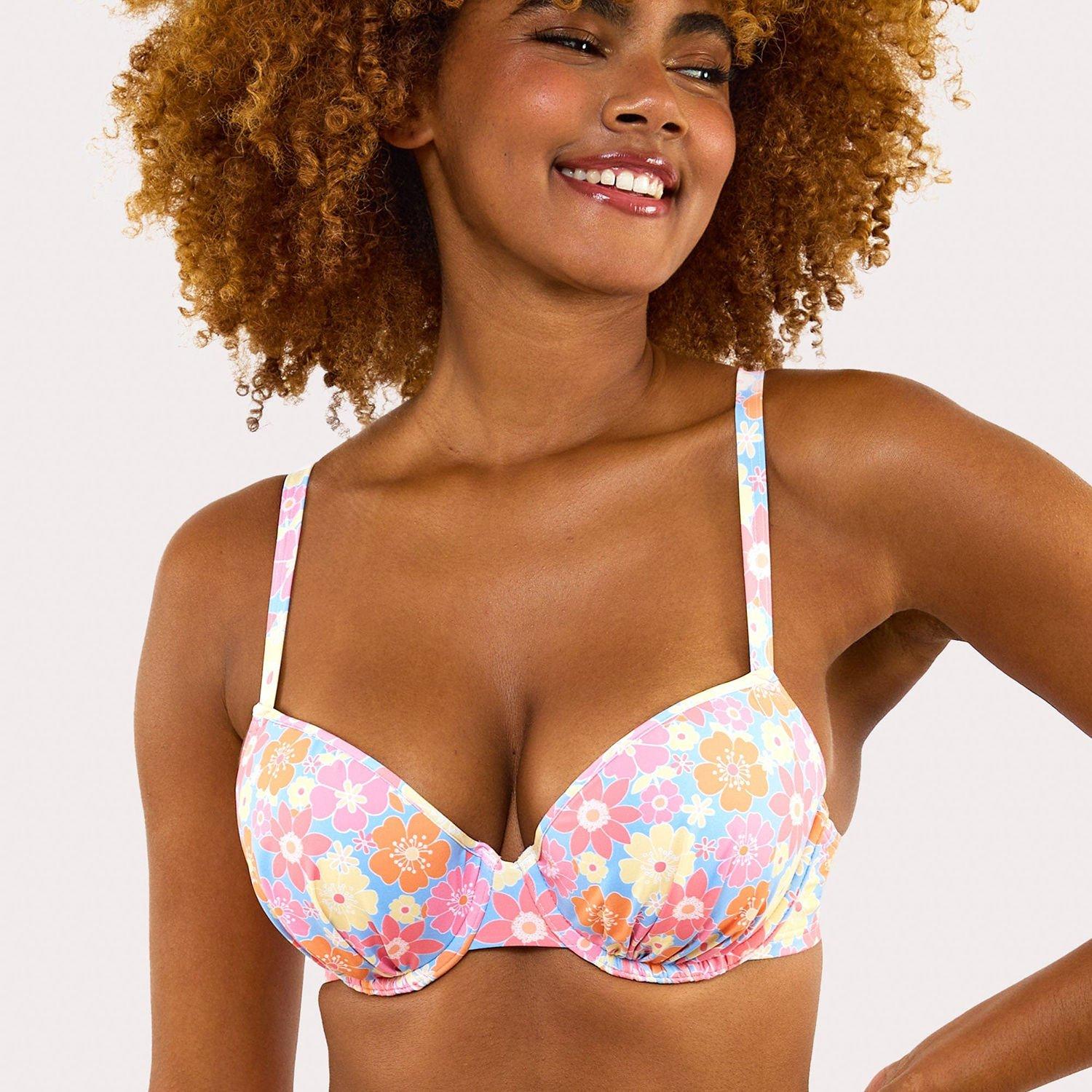 Multi - Wolf and Whistle - Floral Plunge Bikini Top - 1