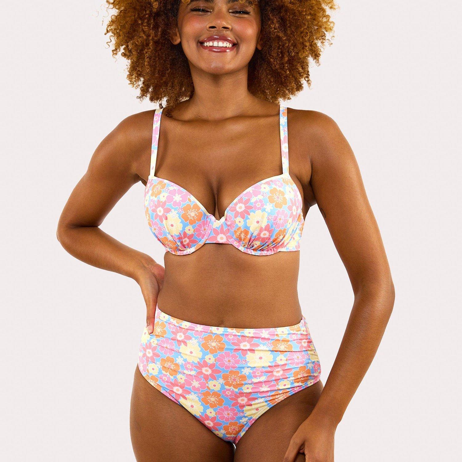 Multi - Wolf and Whistle - Floral Plunge Bikini Top - 3