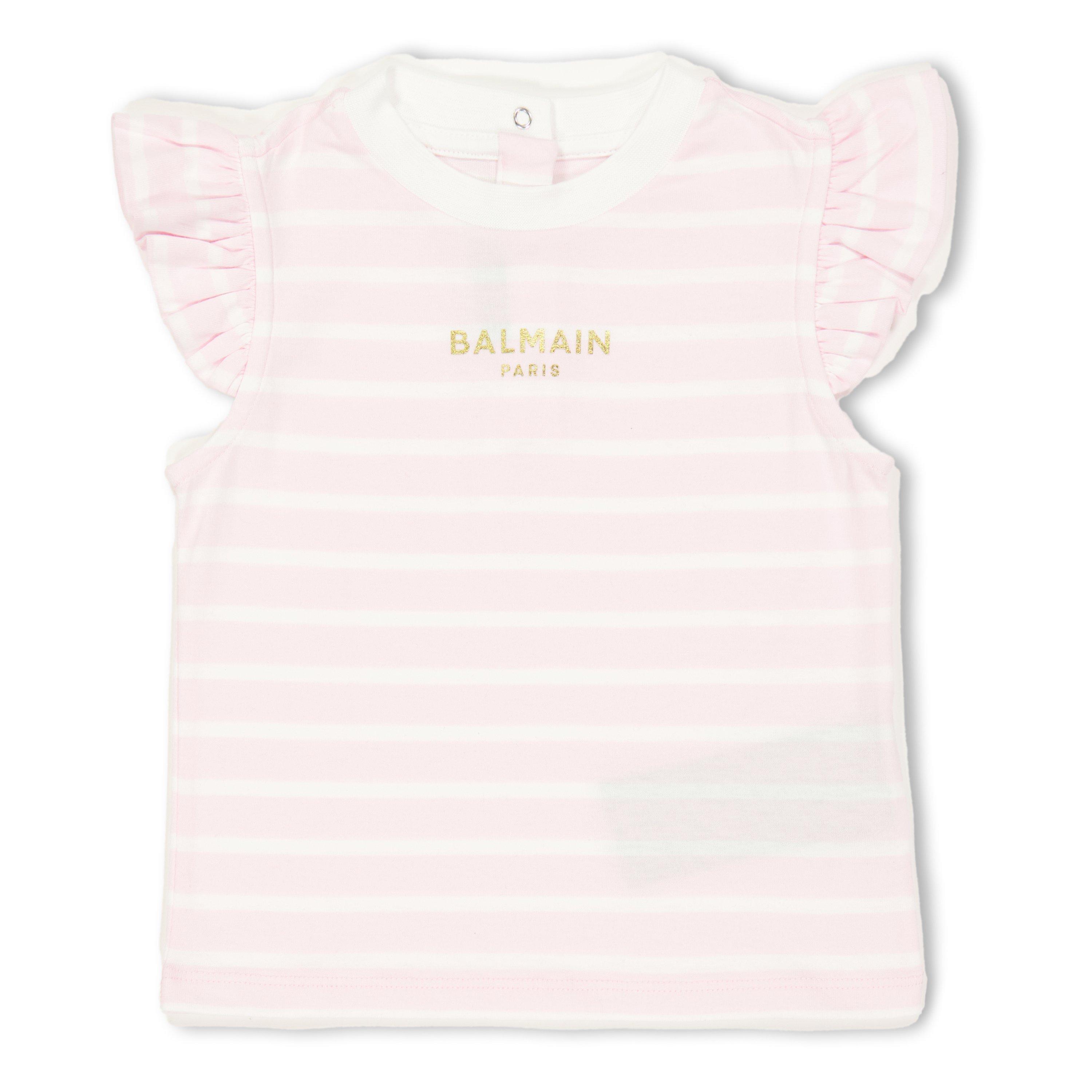 Balmain Kids' Frill T-Shirt - Wht Pink 51EBC - Size 12M