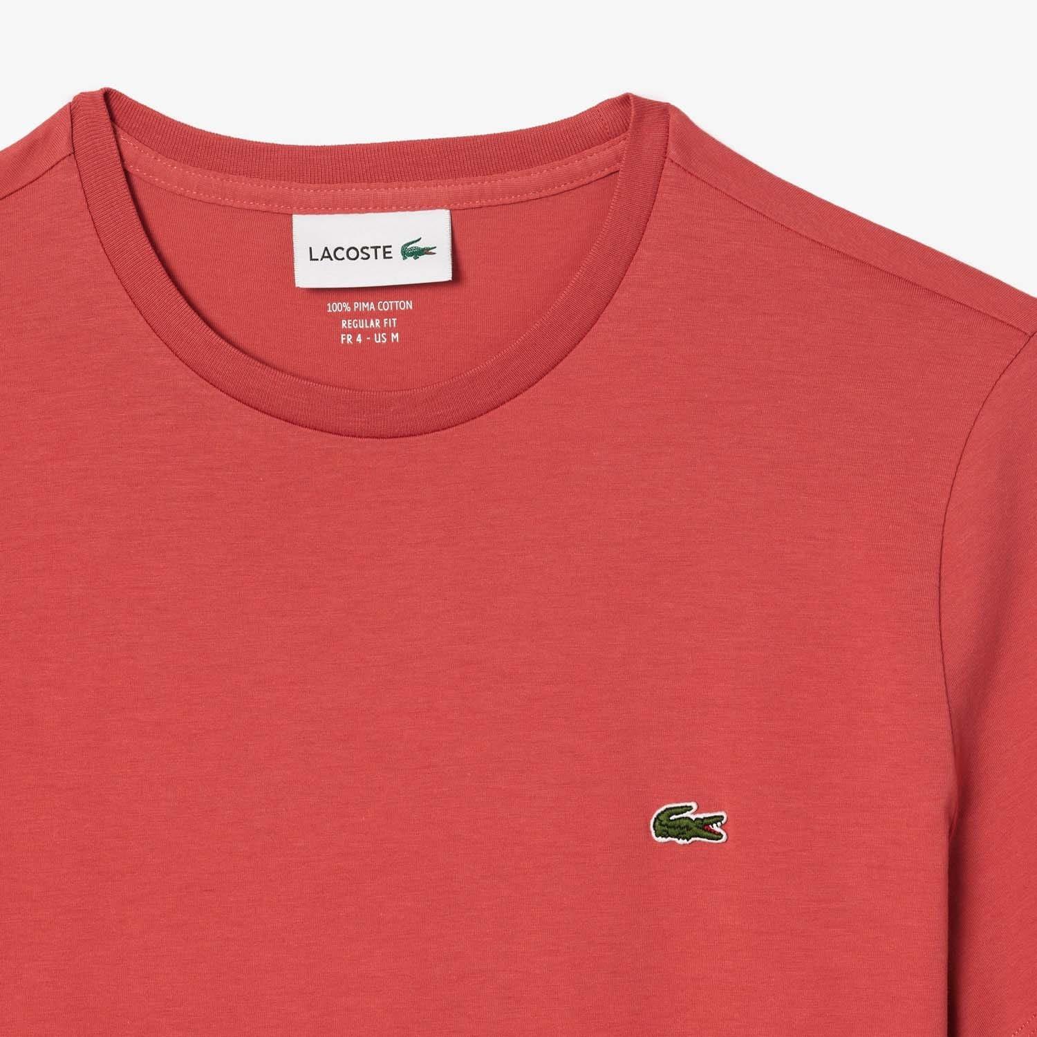 Red - Lacoste - Monochrome Cotton Pima Jersey Crewneck T-Shirt - 5