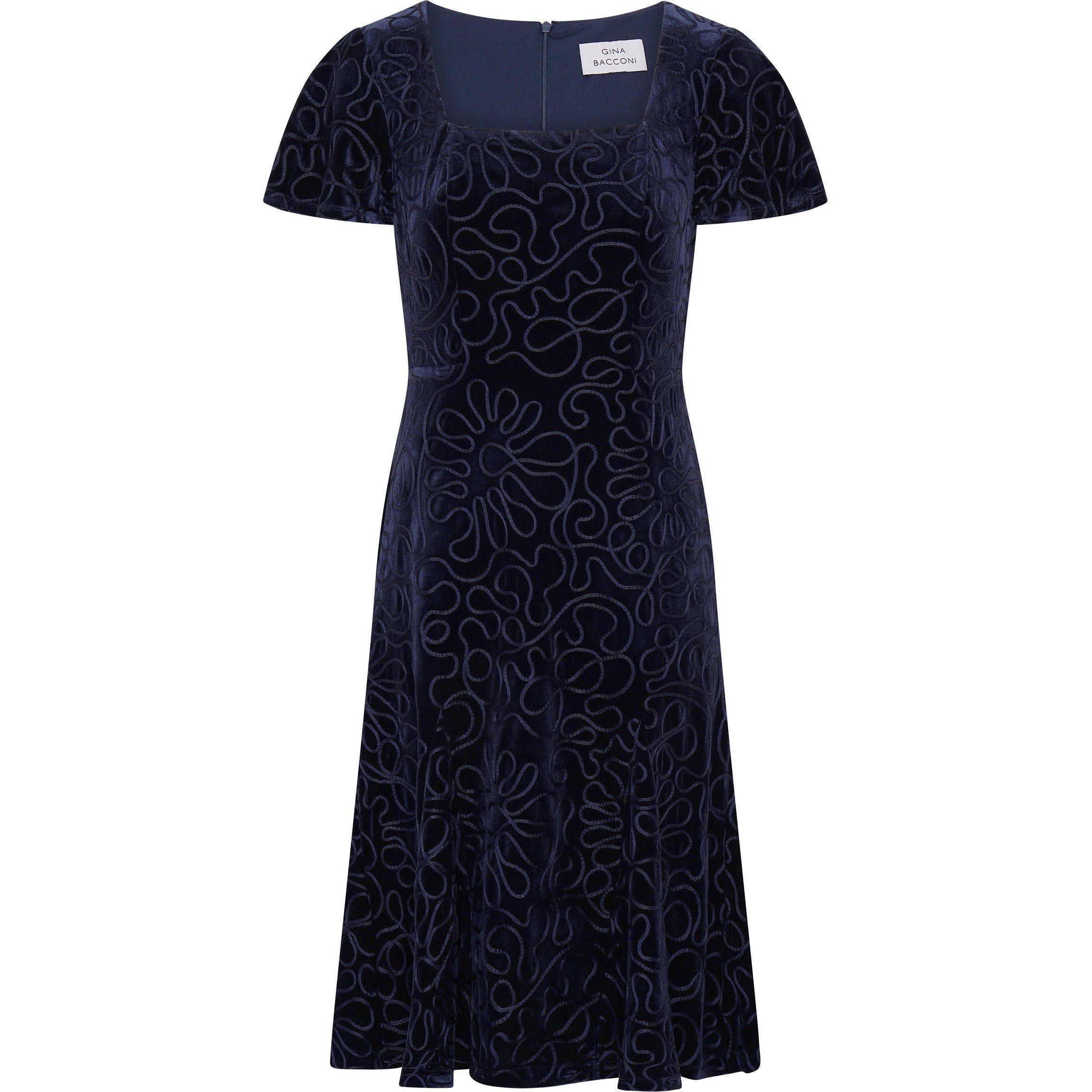 Gina Bacconi Women's Ray Velvet Midi Fit And Flare Dress - Navy - 18