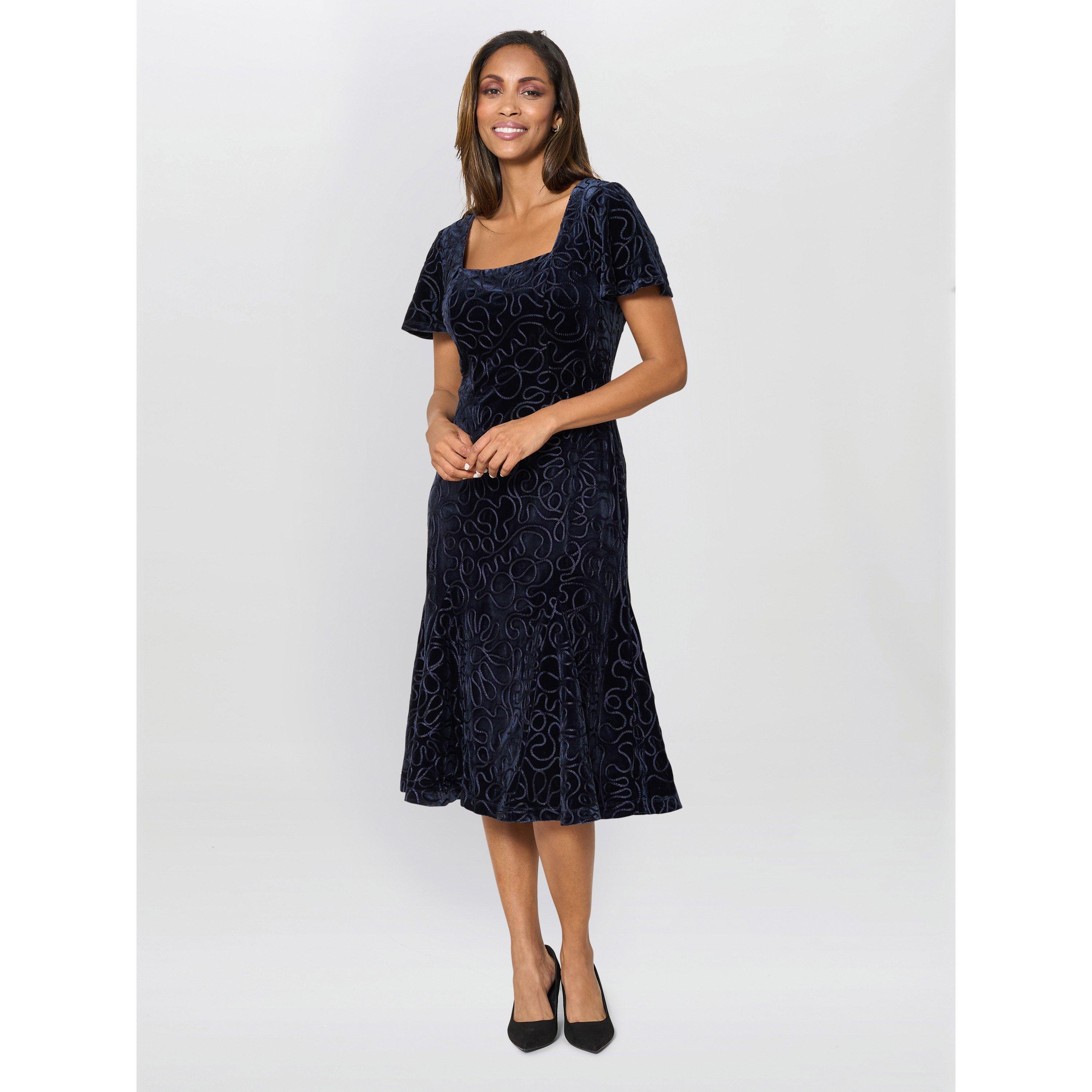 Navy - Gina Bacconi - Women's Ray Velvet Midi Fit and Flare Dress - 2