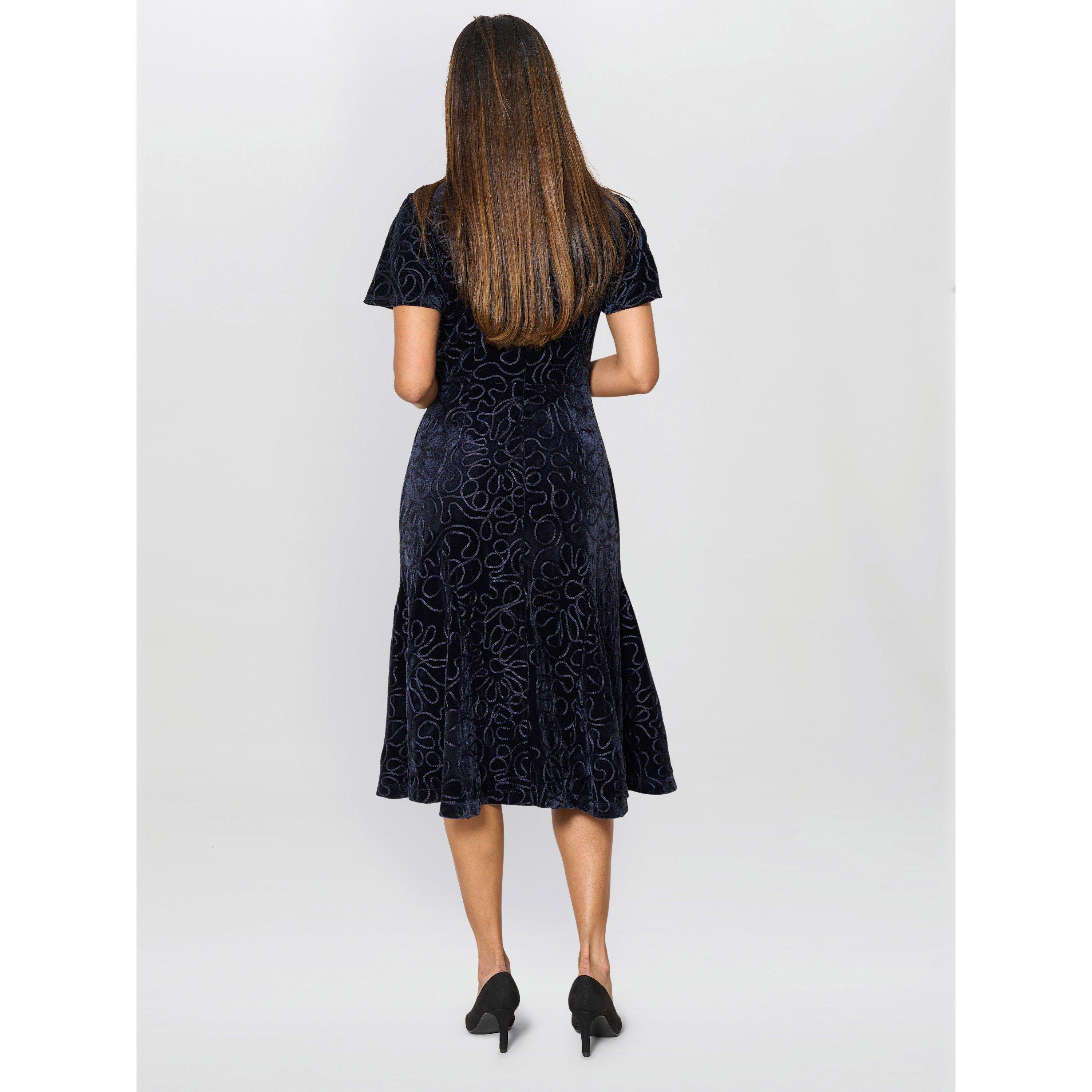 Navy - Gina Bacconi - Women's Ray Velvet Midi Fit and Flare Dress - 3