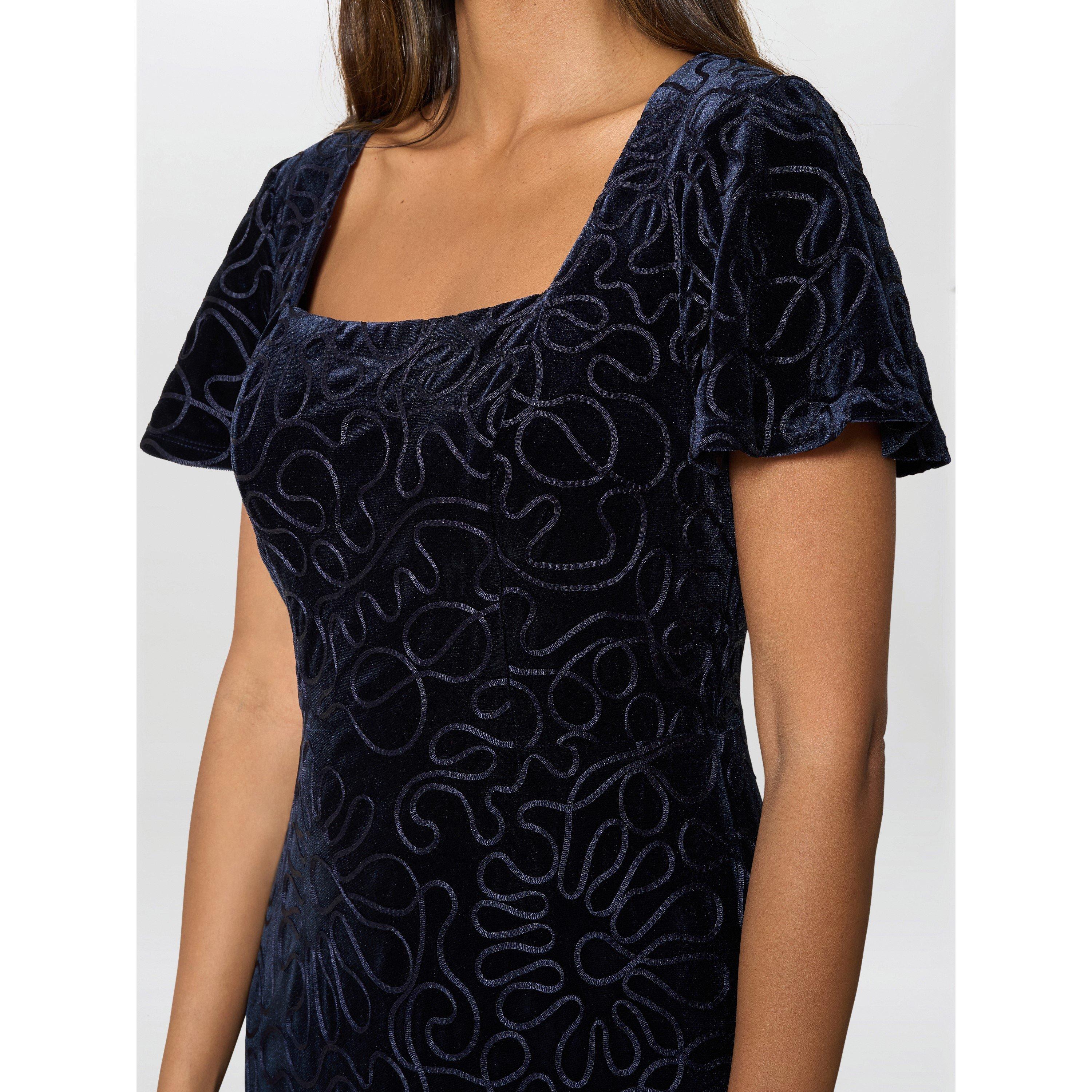 Navy - Gina Bacconi - Women's Ray Velvet Midi Fit and Flare Dress - 5