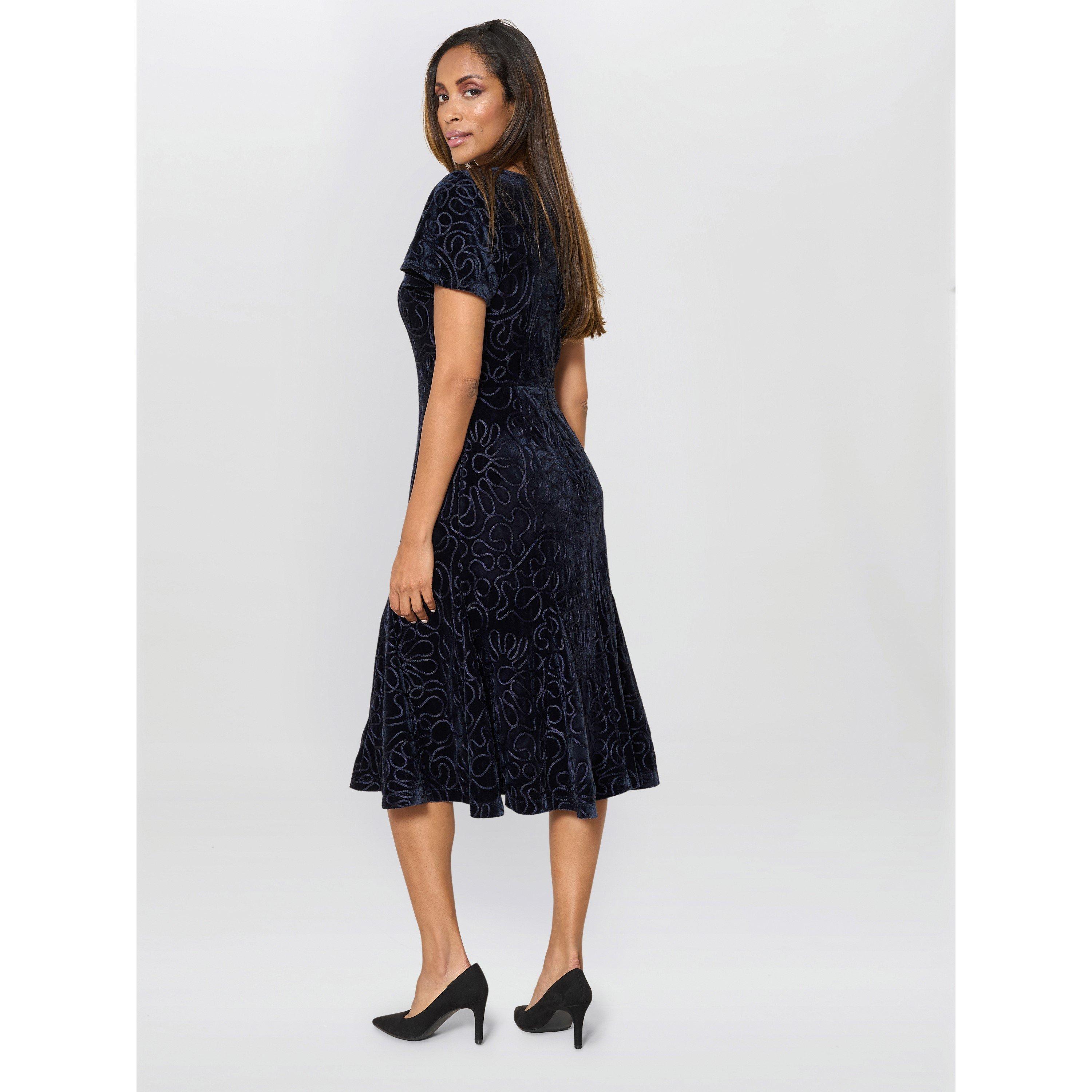 Navy - Gina Bacconi - Women's Ray Velvet Midi Fit and Flare Dress - 6