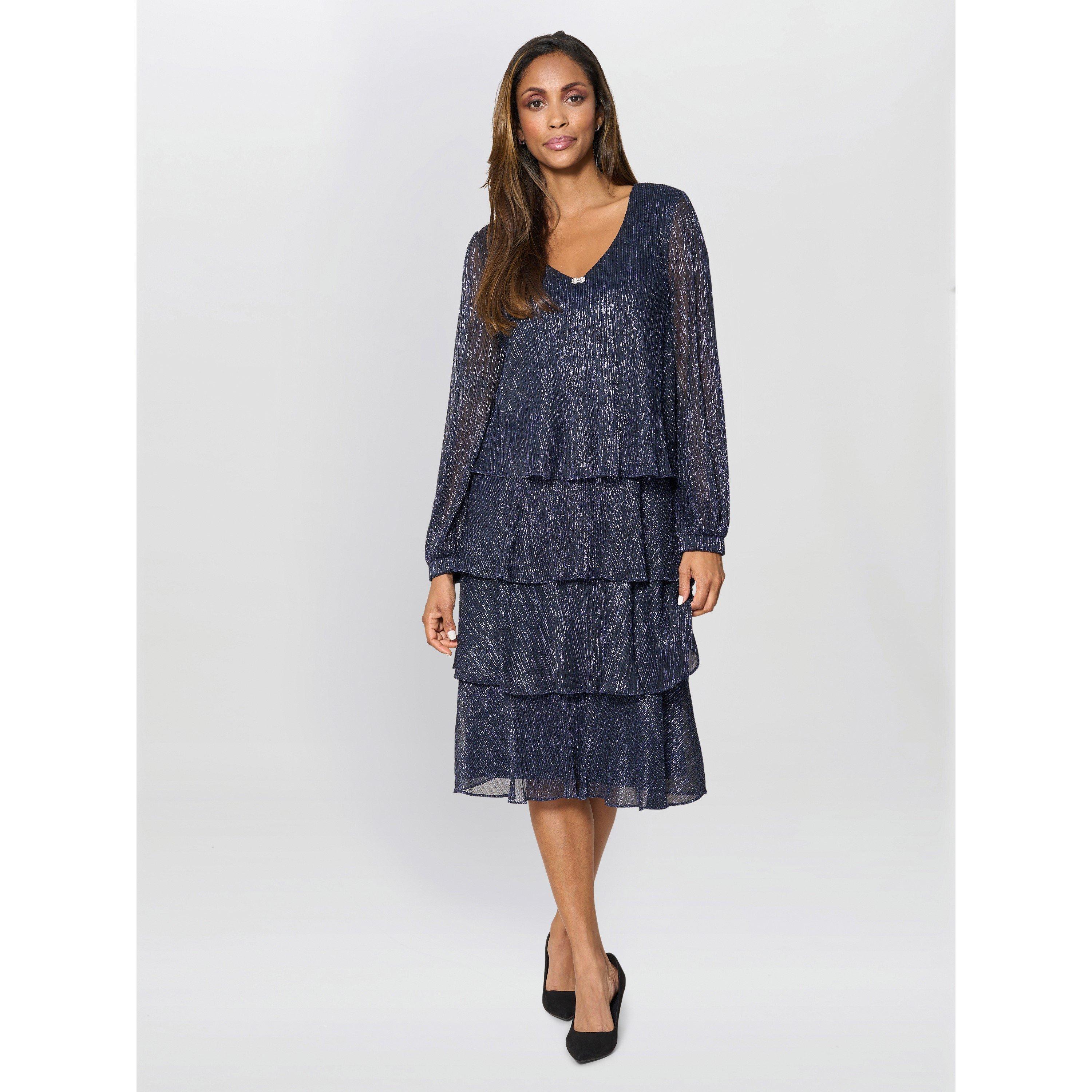 Navy - Gina Bacconi - Rosemary Tiered Midi Dress - 2