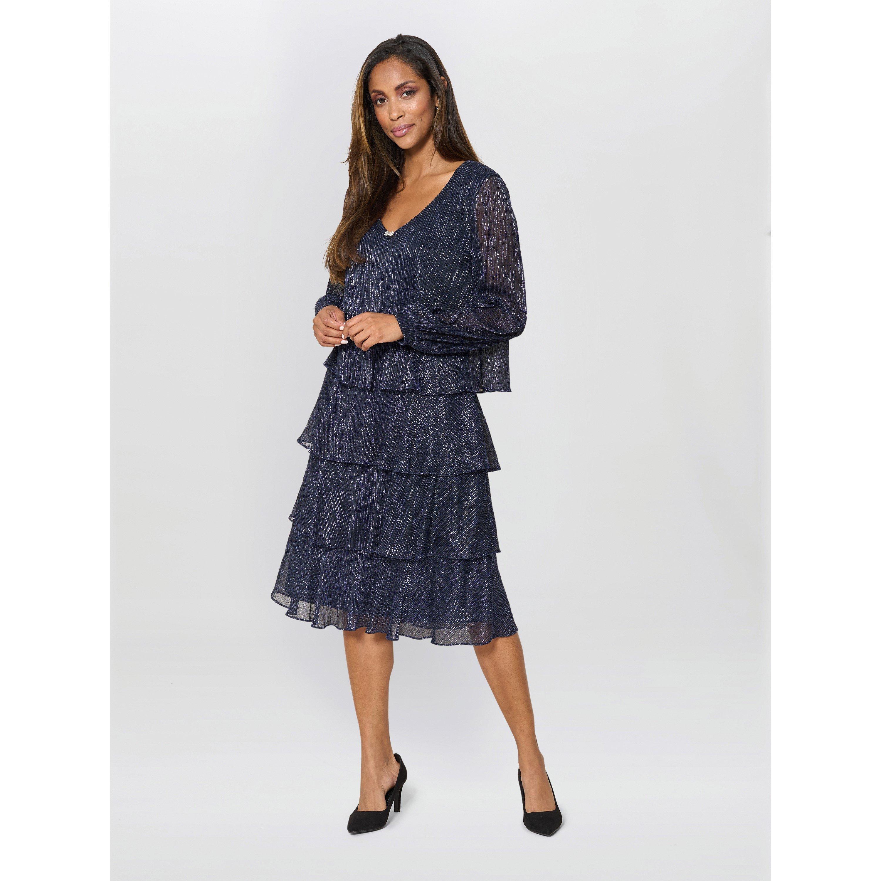 Navy - Gina Bacconi - Rosemary Tiered Midi Dress - 4