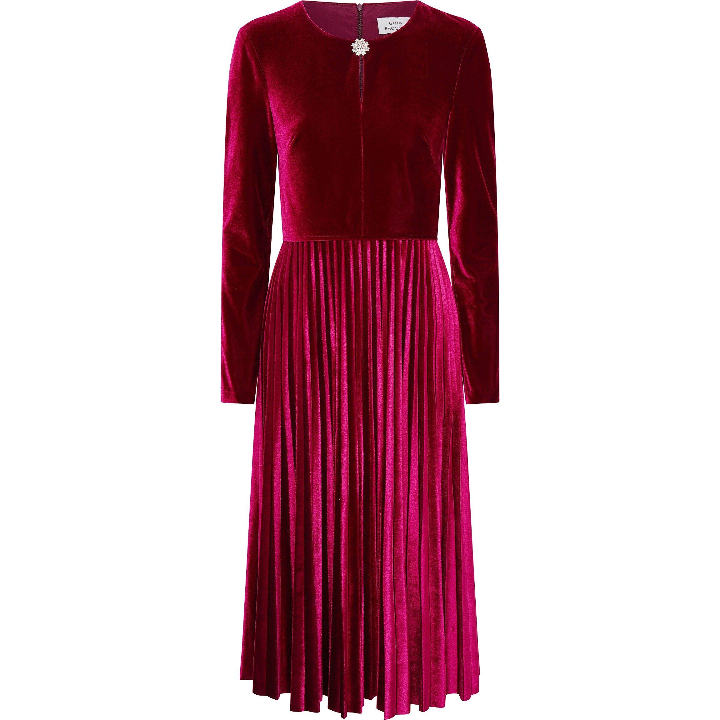 Gina Bacconi Women's Tillie Pleated Velvet Dress - Wine - 20