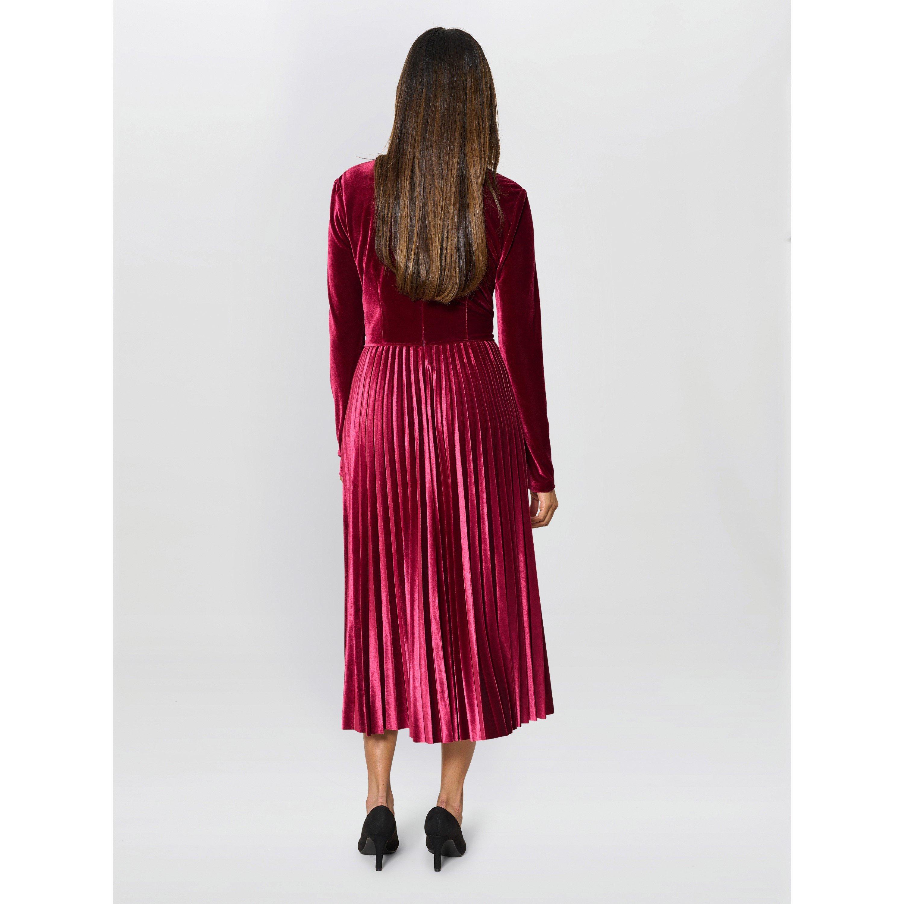 Wine - Gina Bacconi - Tillie Pleated Velvet Dress - 3