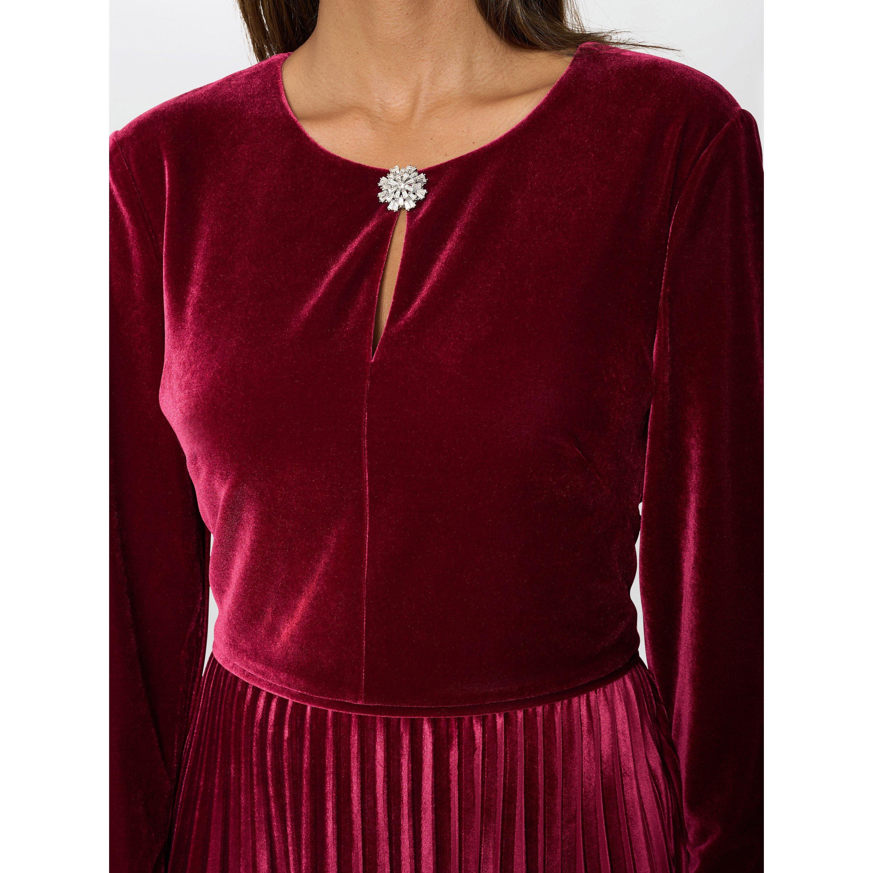Wine - Gina Bacconi - Tillie Pleated Velvet Dress - 4