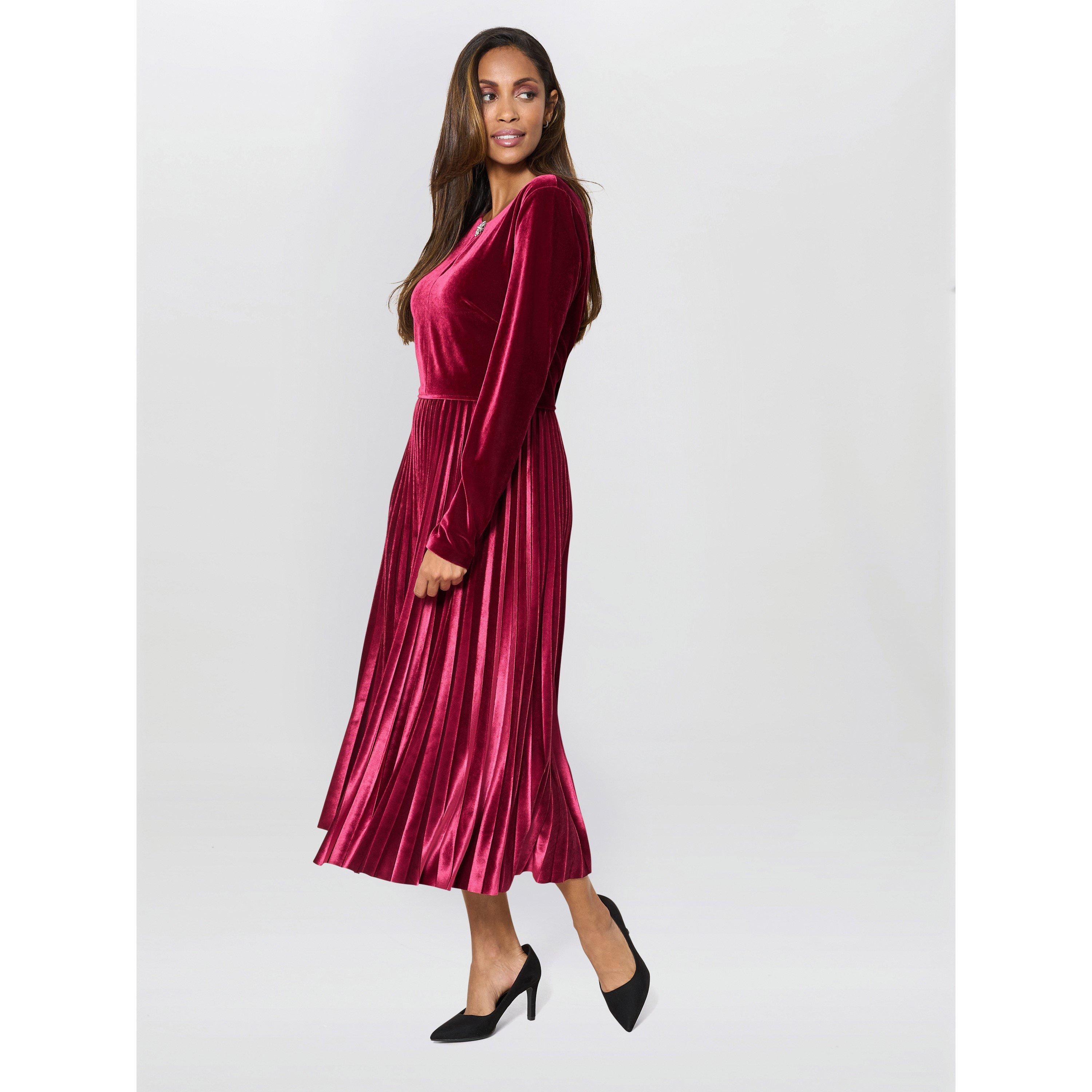 Wine - Gina Bacconi - Tillie Pleated Velvet Dress - 6