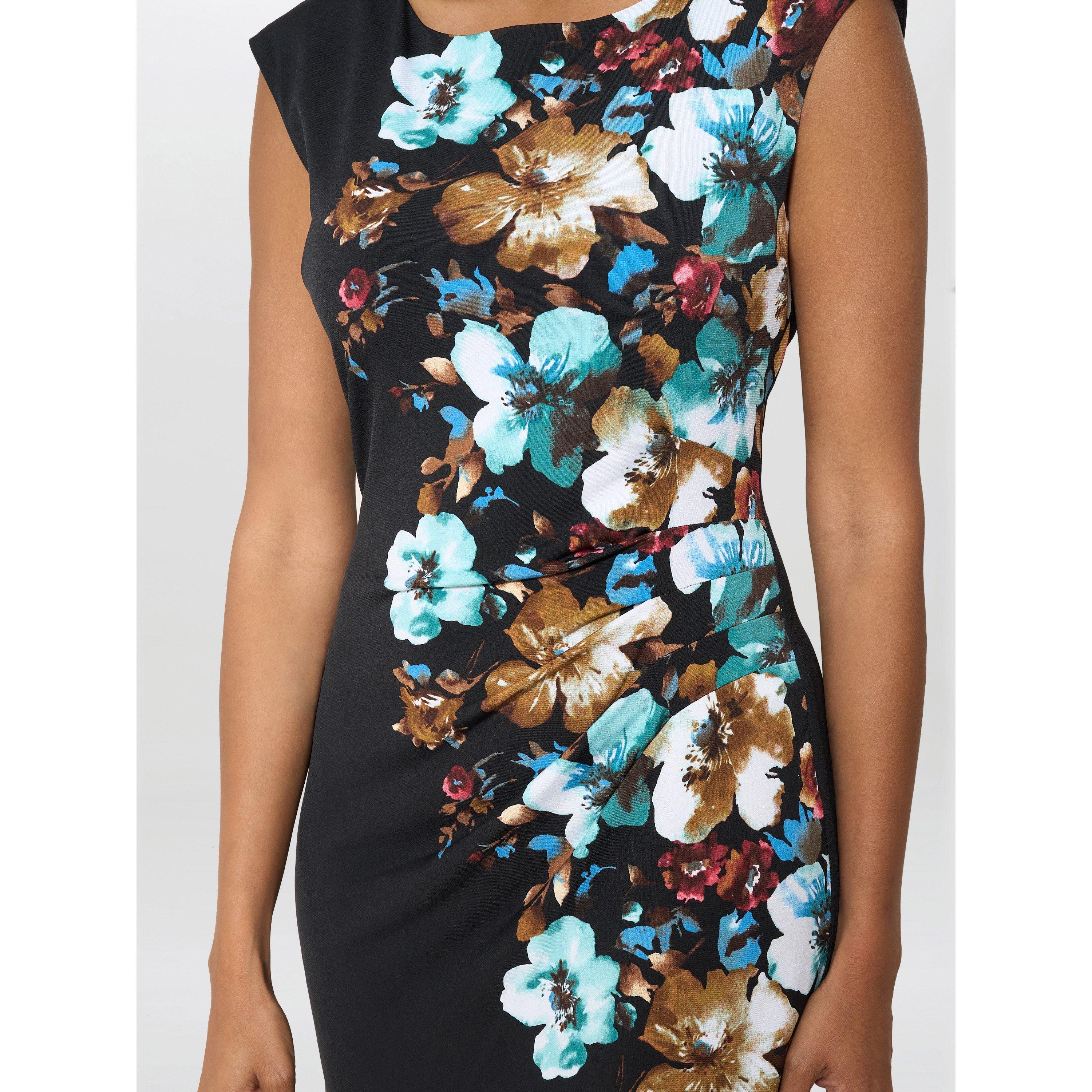 Black / Blue - Gina Bacconi - Wilhelmina Floral Print Dress - 5