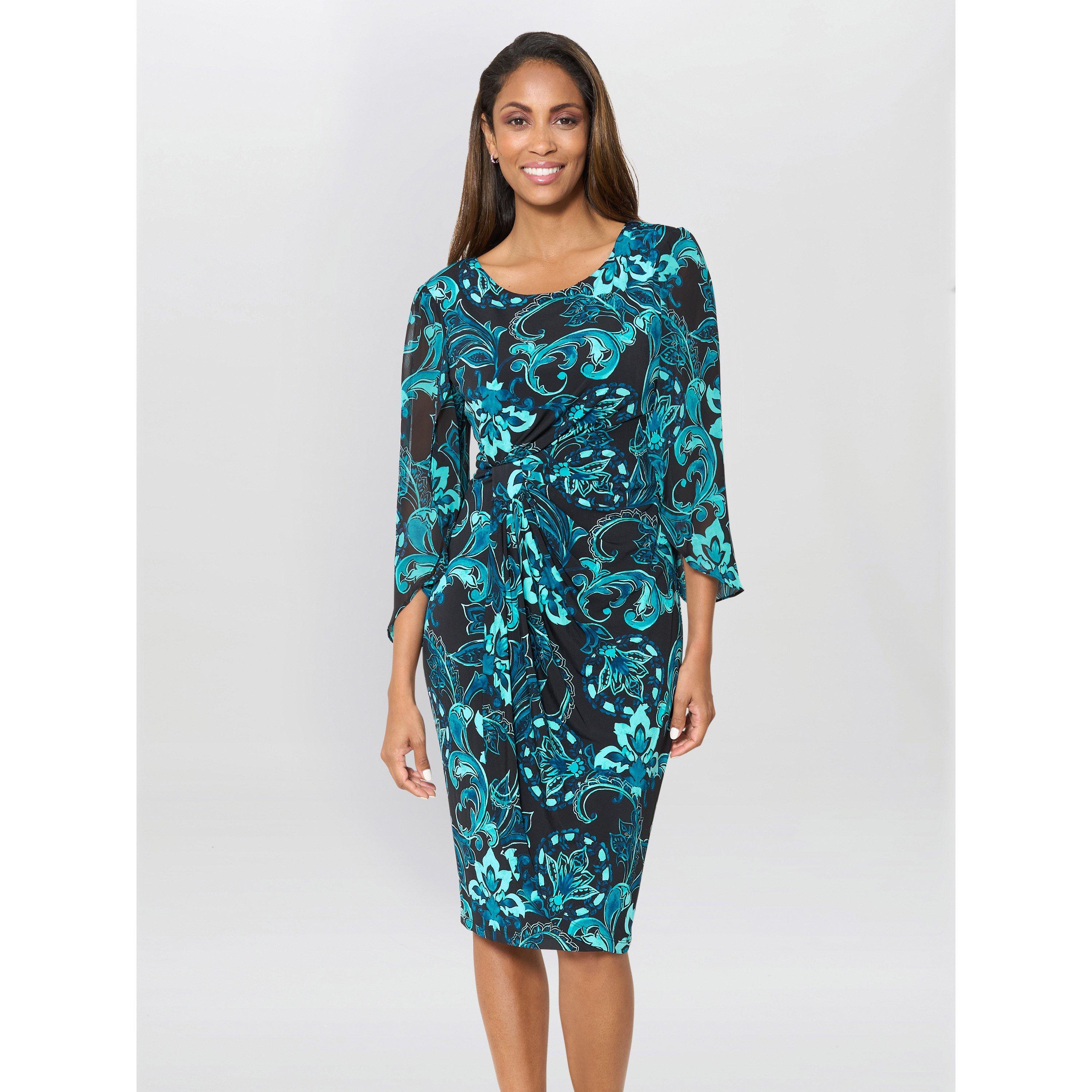 Black / Blue - Gina Bacconi - Women's Zelda Draped Jersey Cocktail Dress - 2