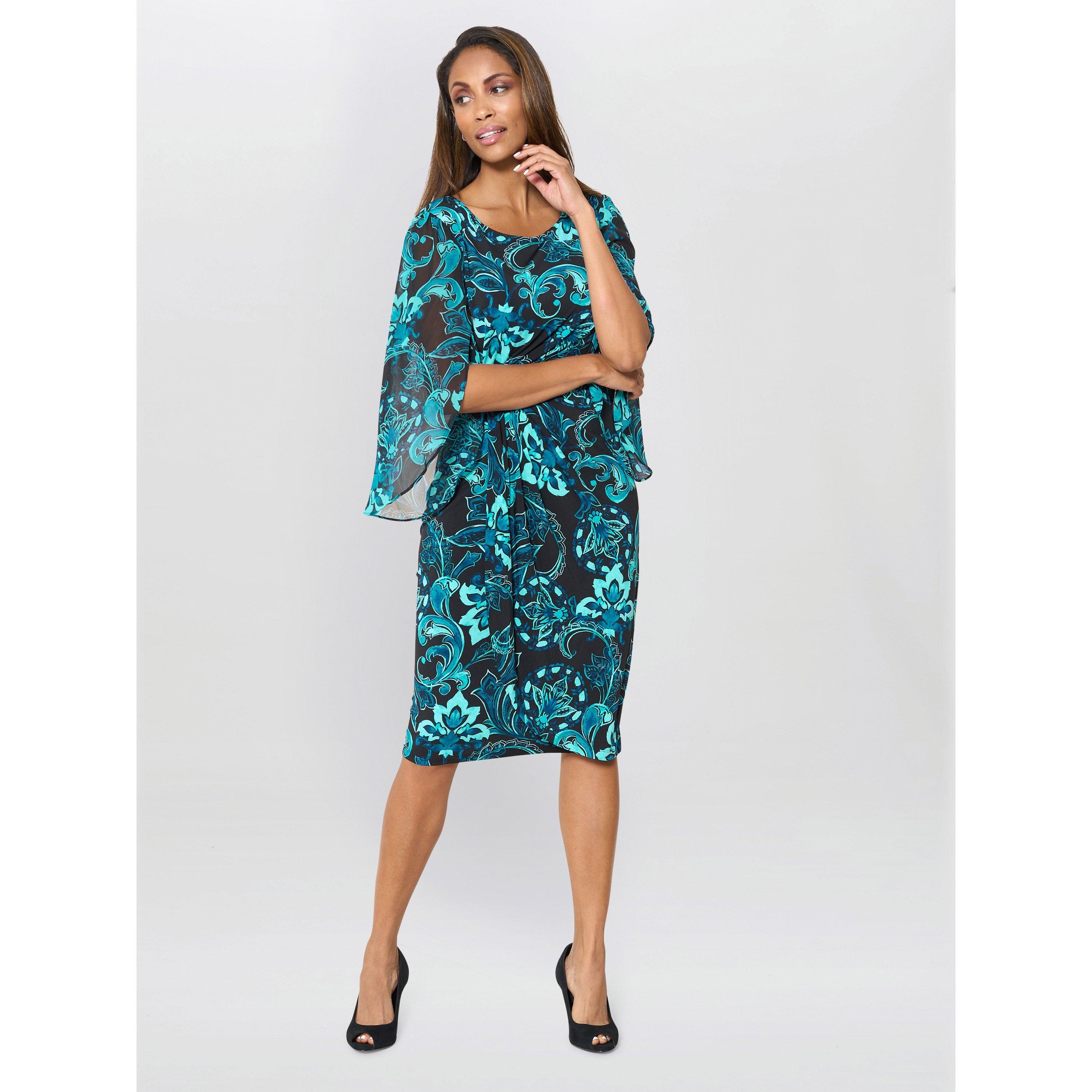 Black / Blue - Gina Bacconi - Women's Zelda Draped Jersey Cocktail Dress - 4