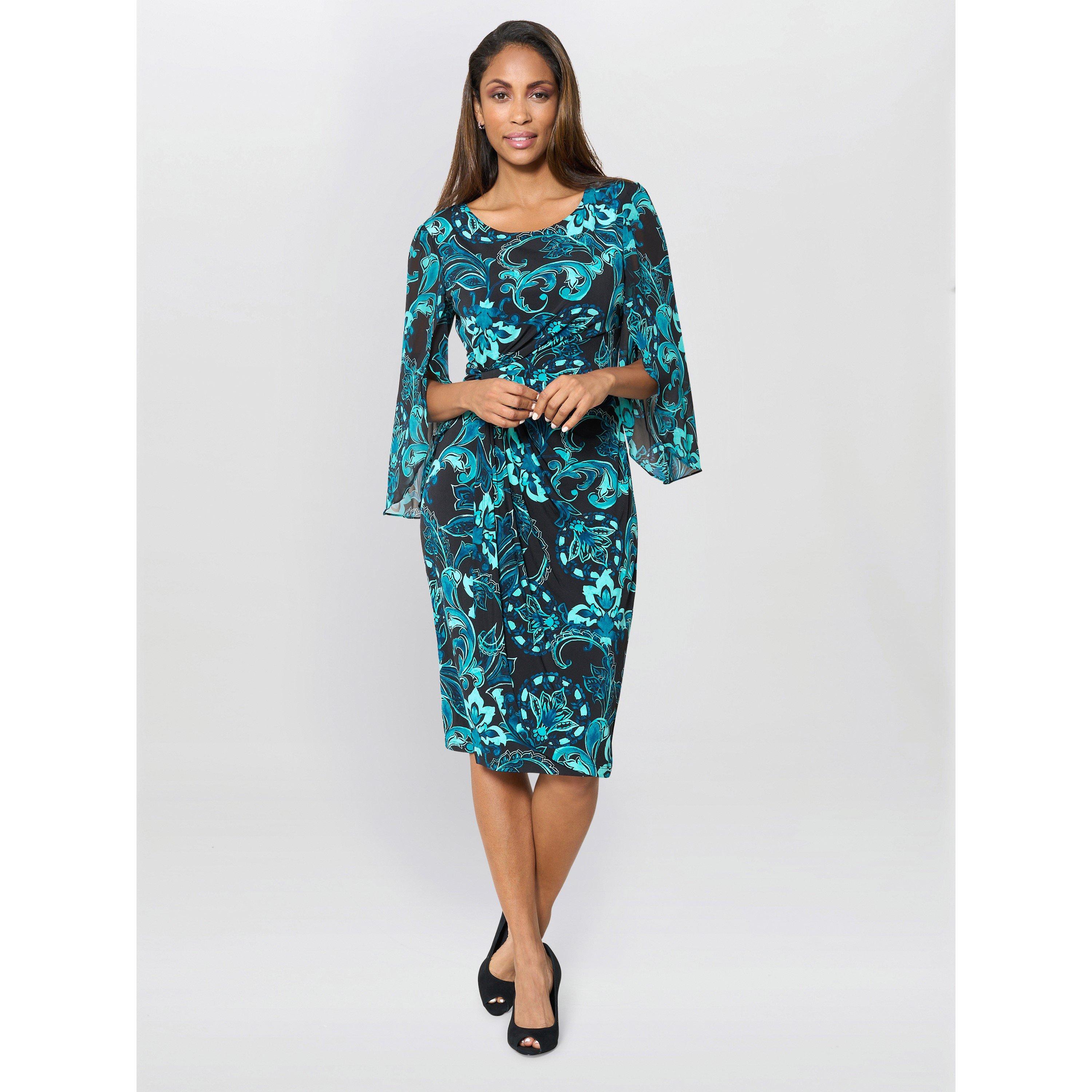 Black / Blue - Gina Bacconi - Women's Zelda Draped Jersey Cocktail Dress - 6