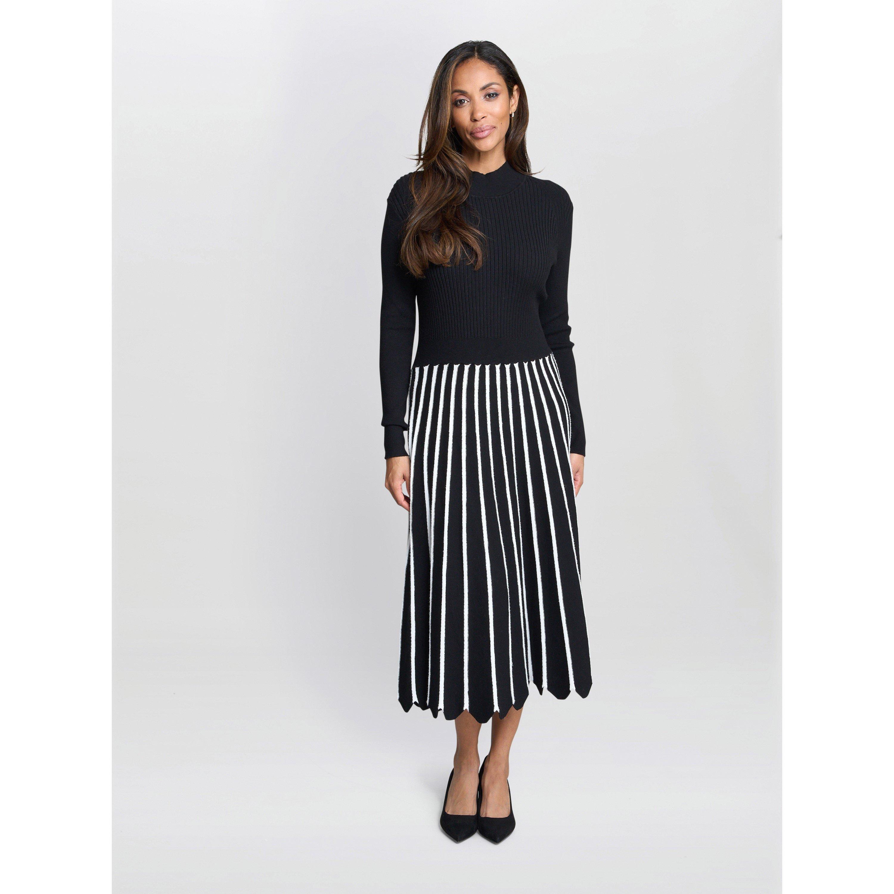Black / White - Gina Bacconi - Women's Knitted Fit and Flare Dress - 2