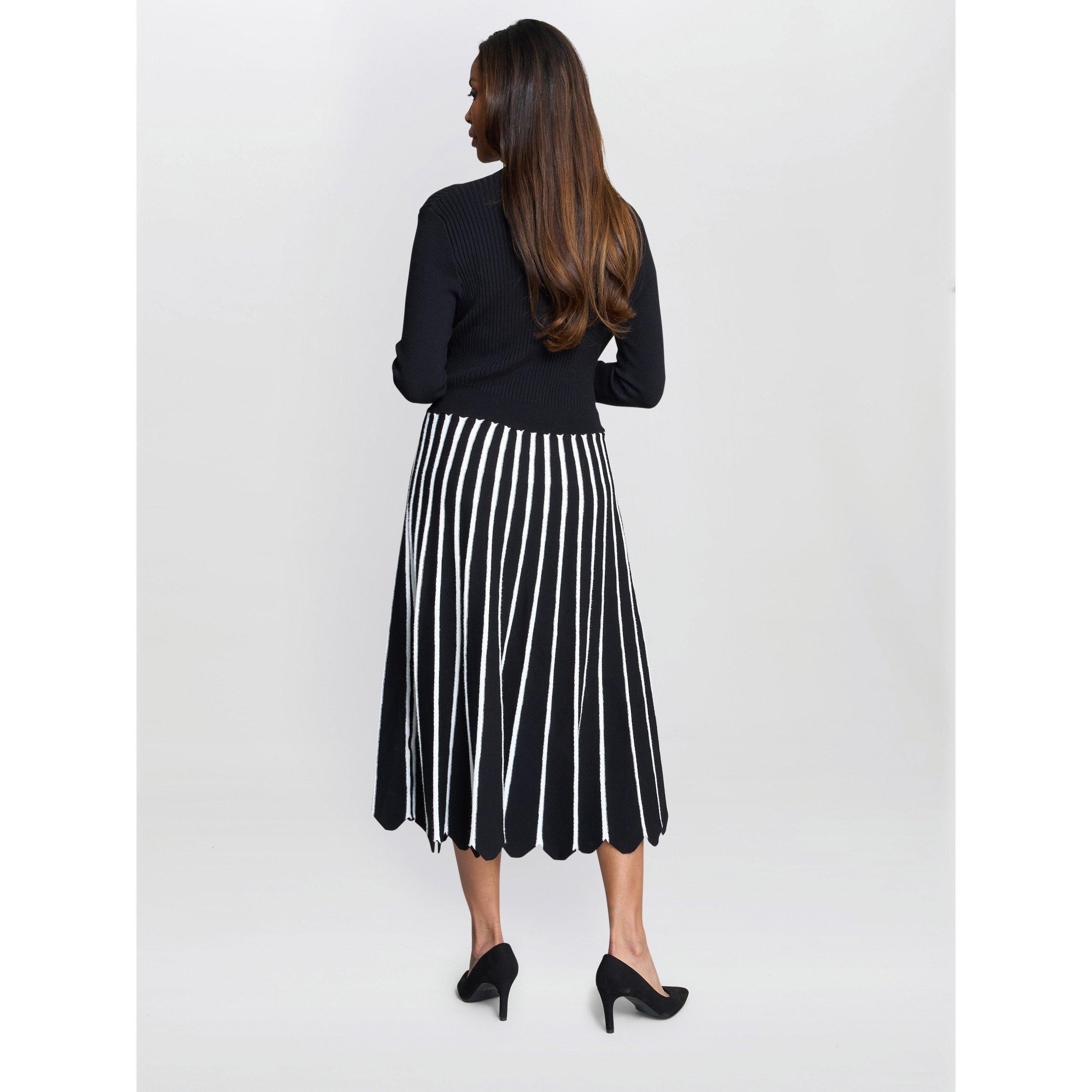 Black / White - Gina Bacconi - Women's Knitted Fit and Flare Dress - 3