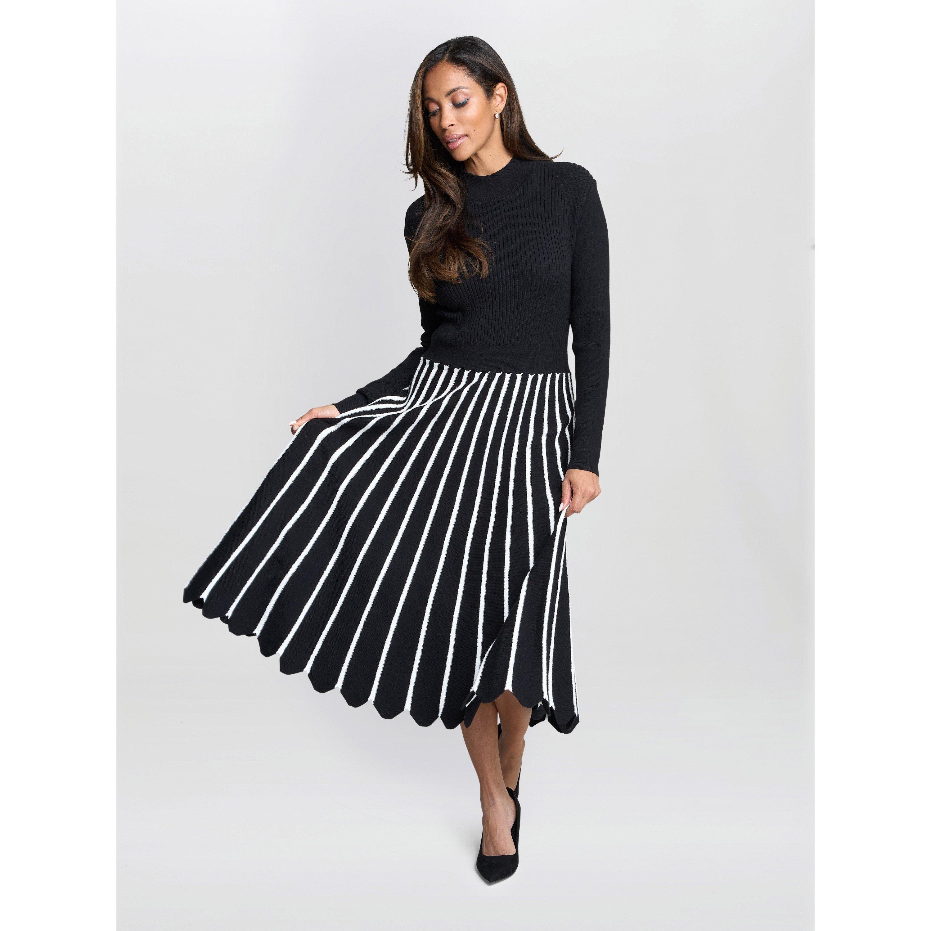Black / White - Gina Bacconi - Women's Knitted Fit and Flare Dress - 4
