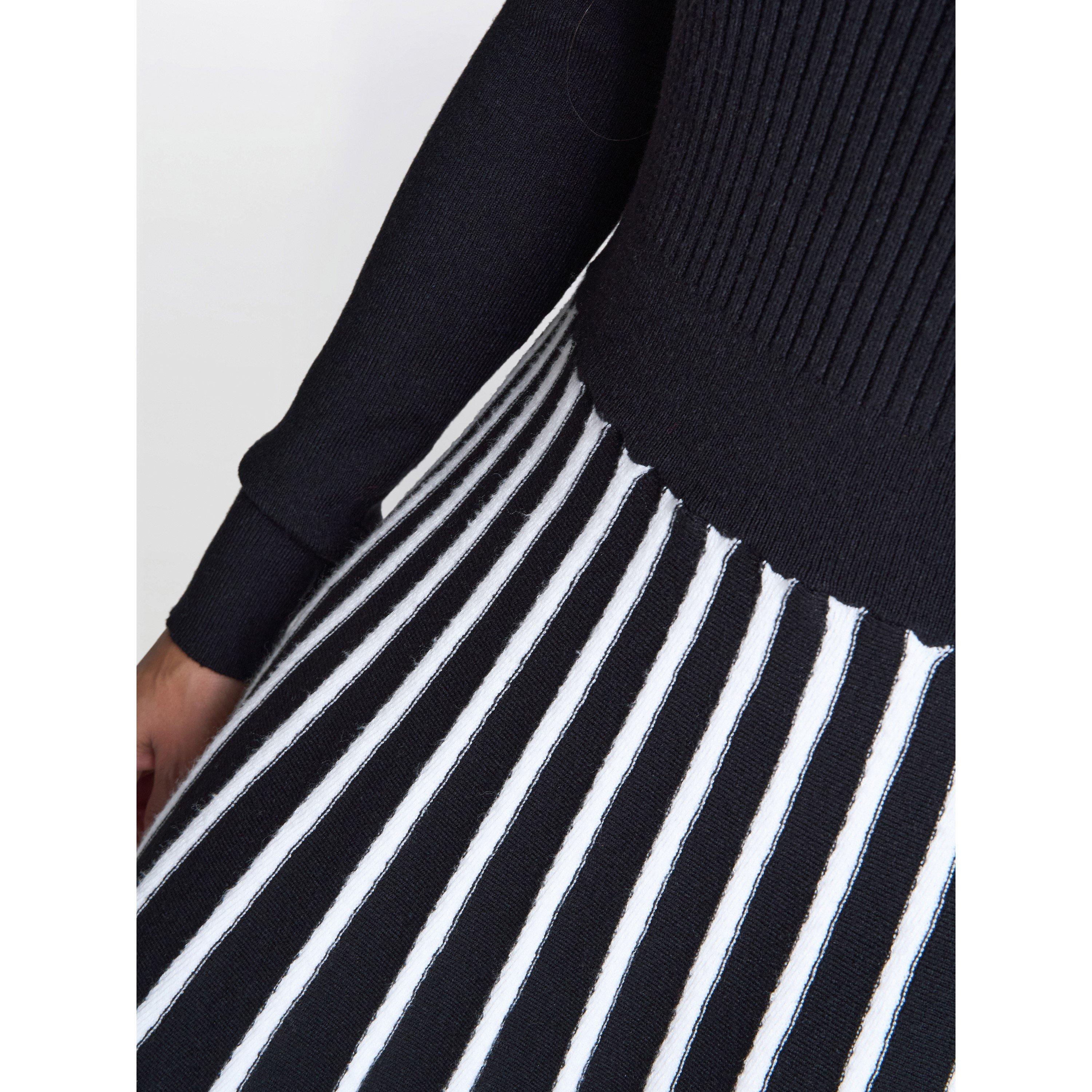 Black / White - Gina Bacconi - Women's Knitted Fit and Flare Dress - 5