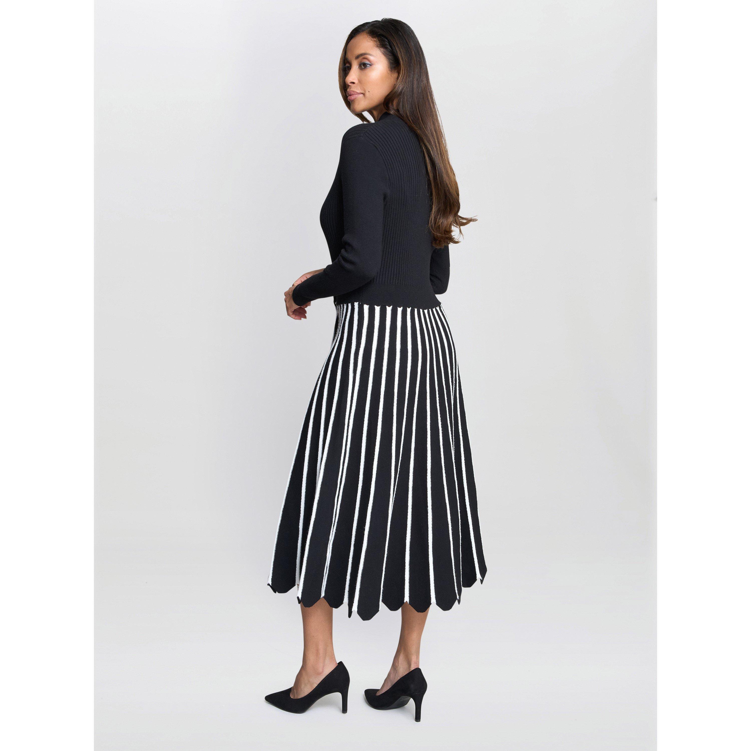 Black / White - Gina Bacconi - Women's Knitted Fit and Flare Dress - 6