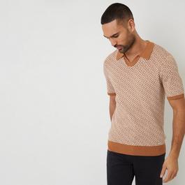 Threadbare Jacquard Geo Trophy Neck Knitted Polo