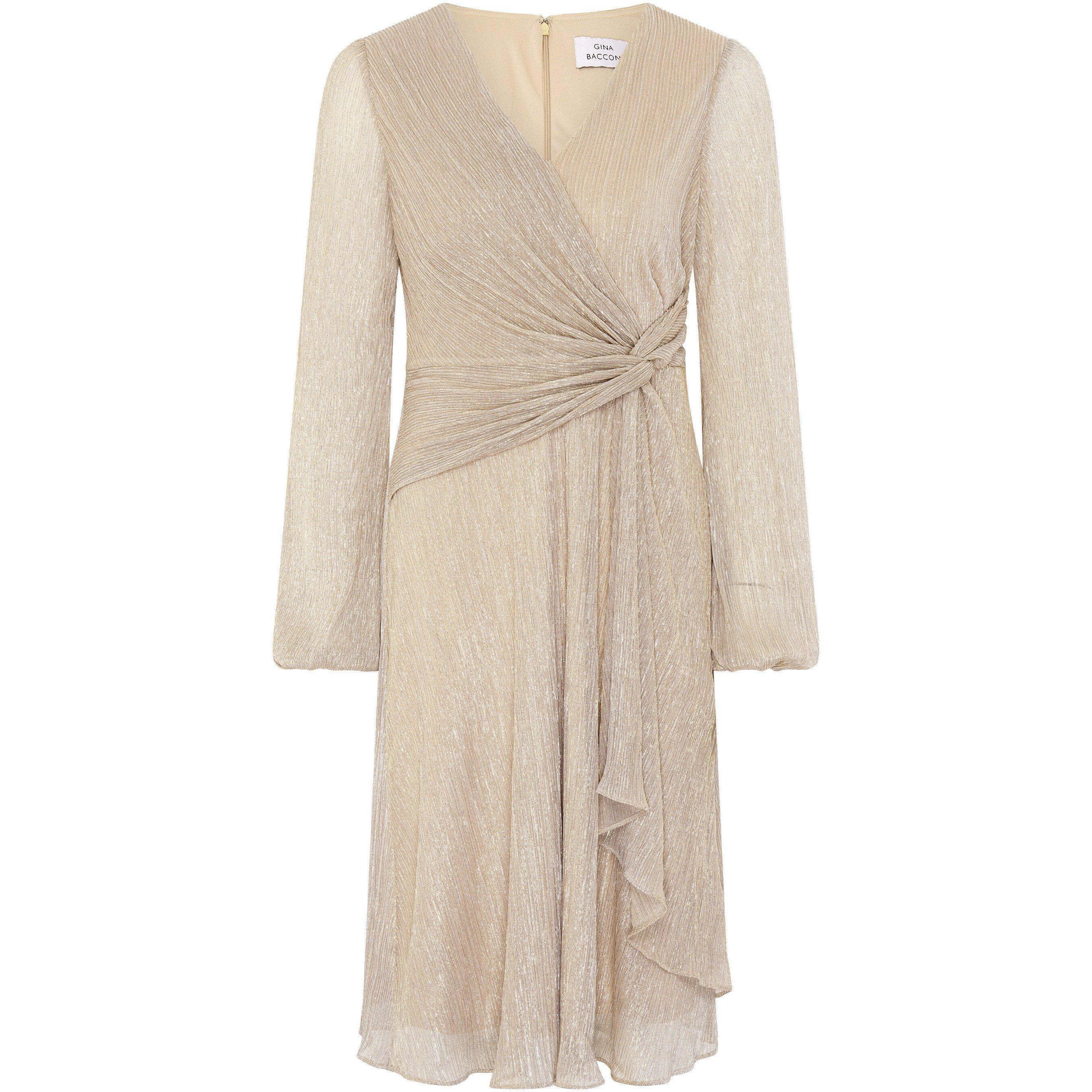 Gina Bacconi Women's Stevie Metallic Fit And Flare Dress - Light Gold - 18