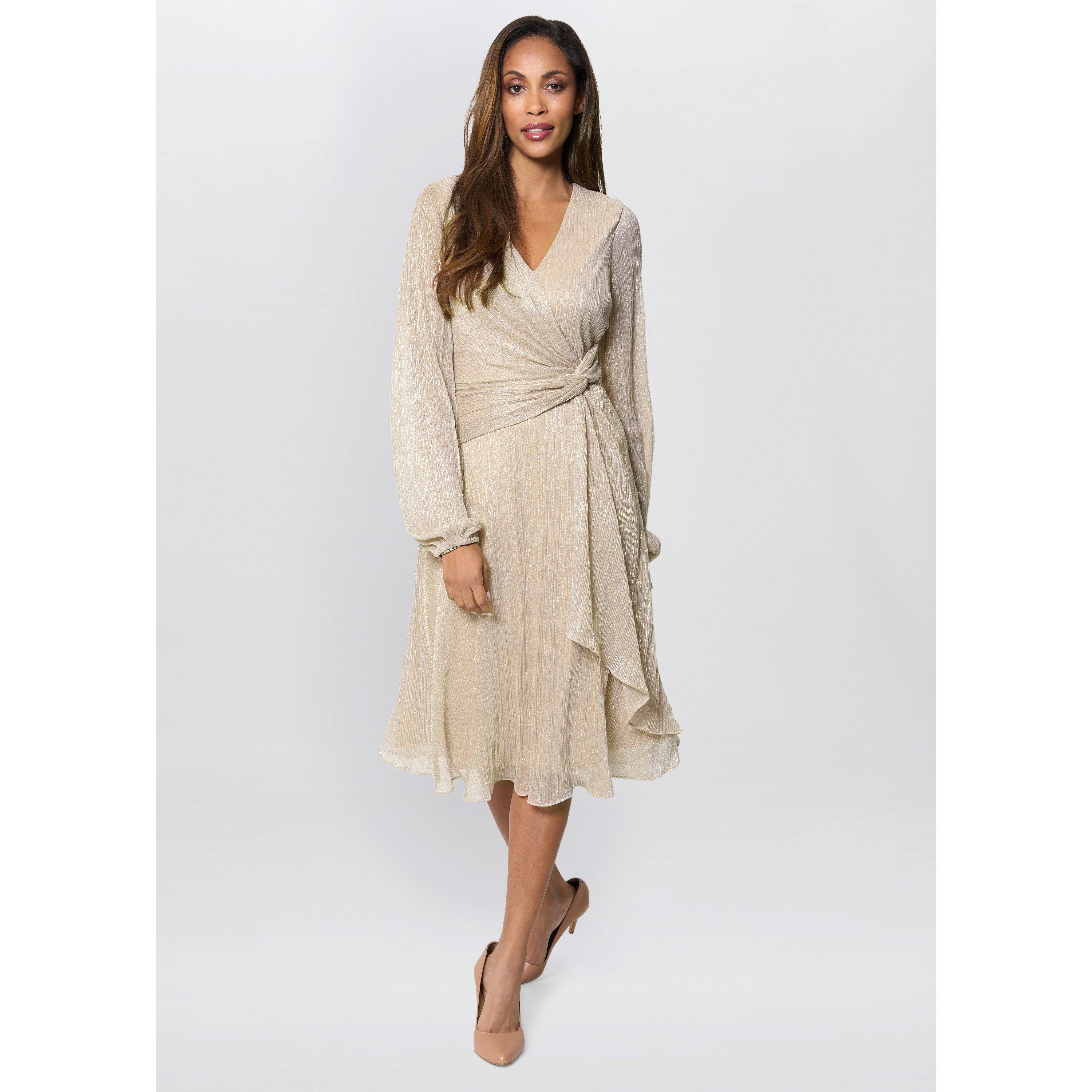 Light Gold - Gina Bacconi - Women's Stevie Metallic Fit and Flare Dress - 2