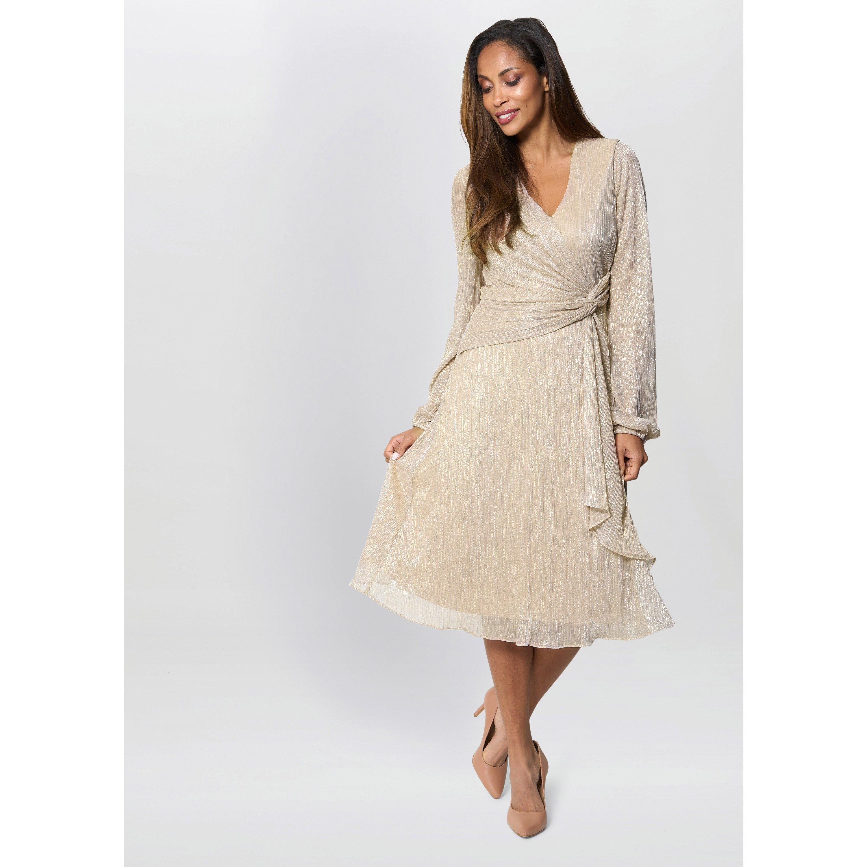 Light Gold - Gina Bacconi - Women's Stevie Metallic Fit and Flare Dress - 4