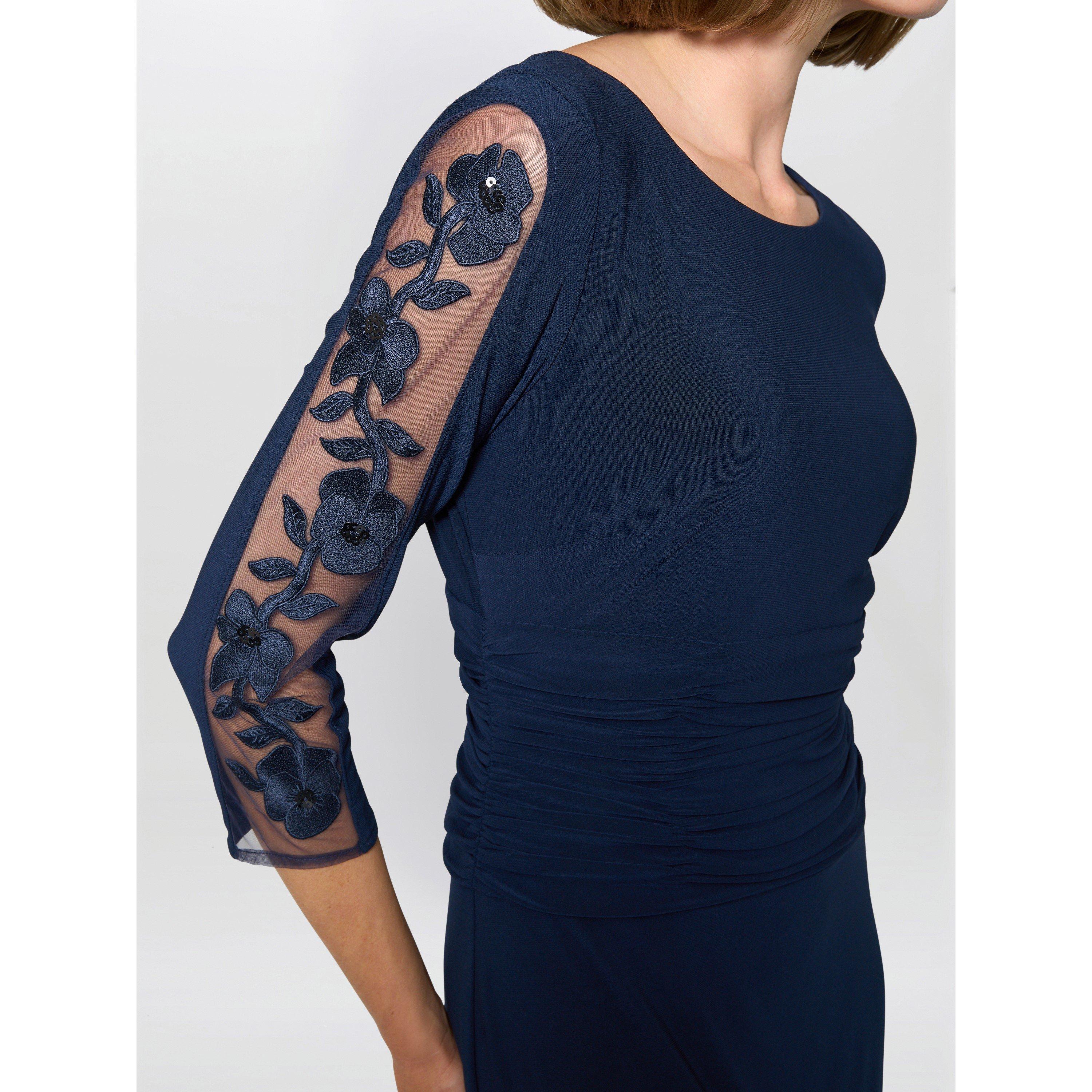 Navy - Gina Bacconi - Clara Maxi Dress With Embroidered Sleeve - 3