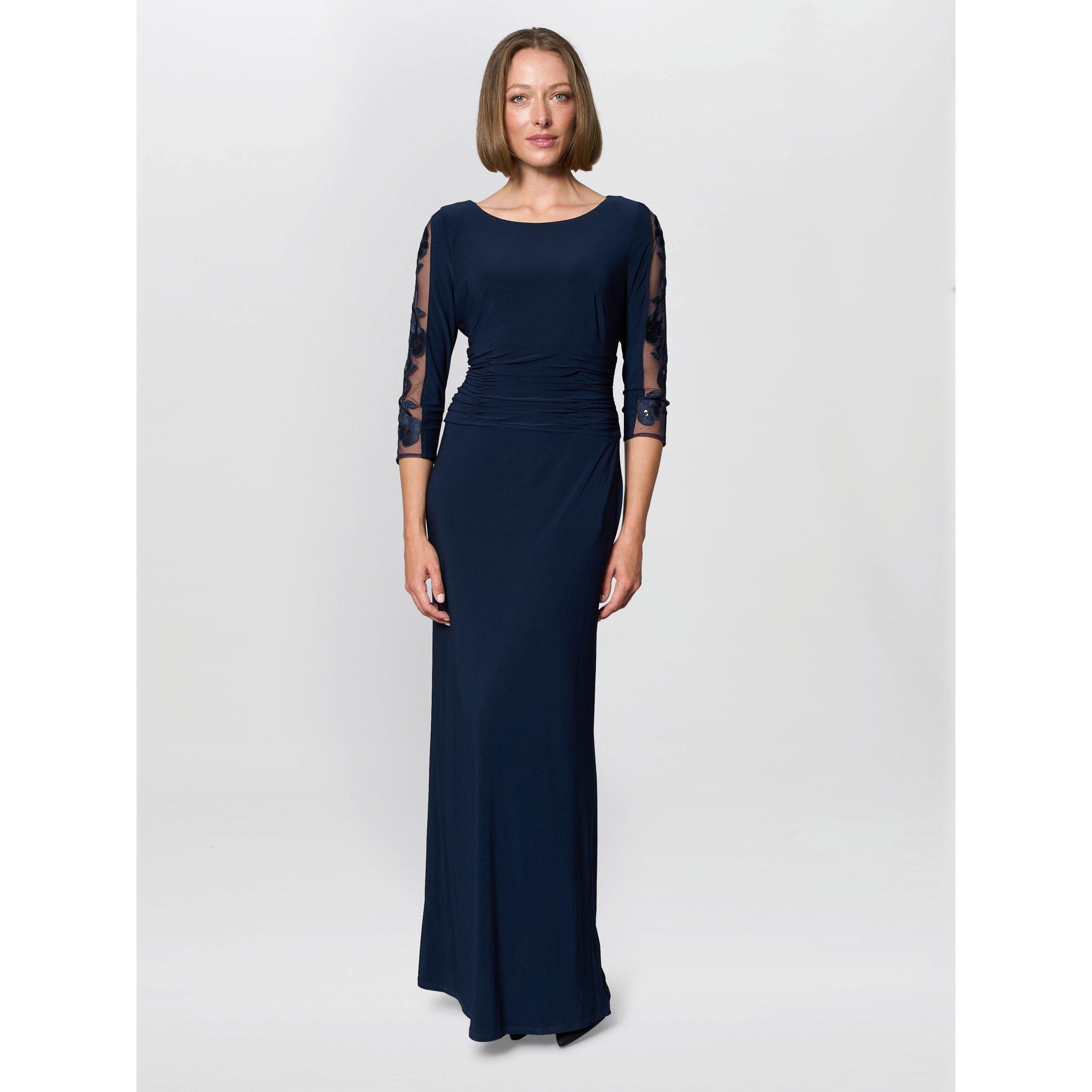 Navy - Gina Bacconi - Clara Maxi Dress With Embroidered Sleeve - 4