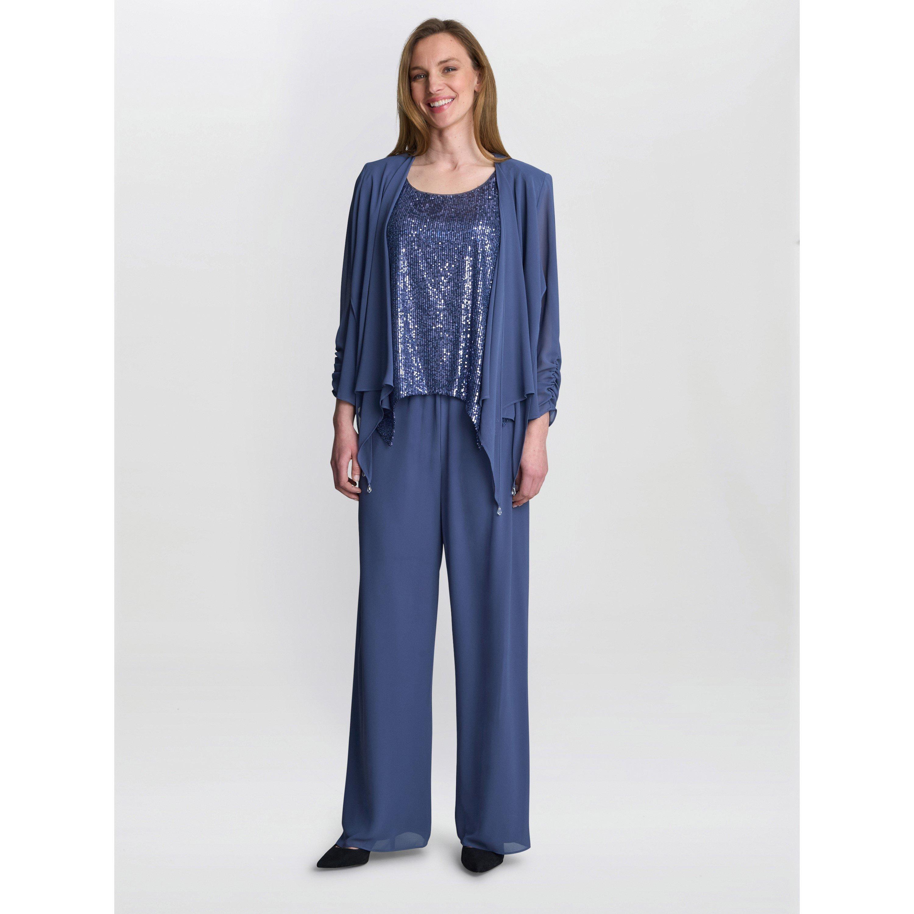 Gina Bacconi Women's Kay 2 Piece Trouser Suit With Sequin Top - Wedgewood - 12